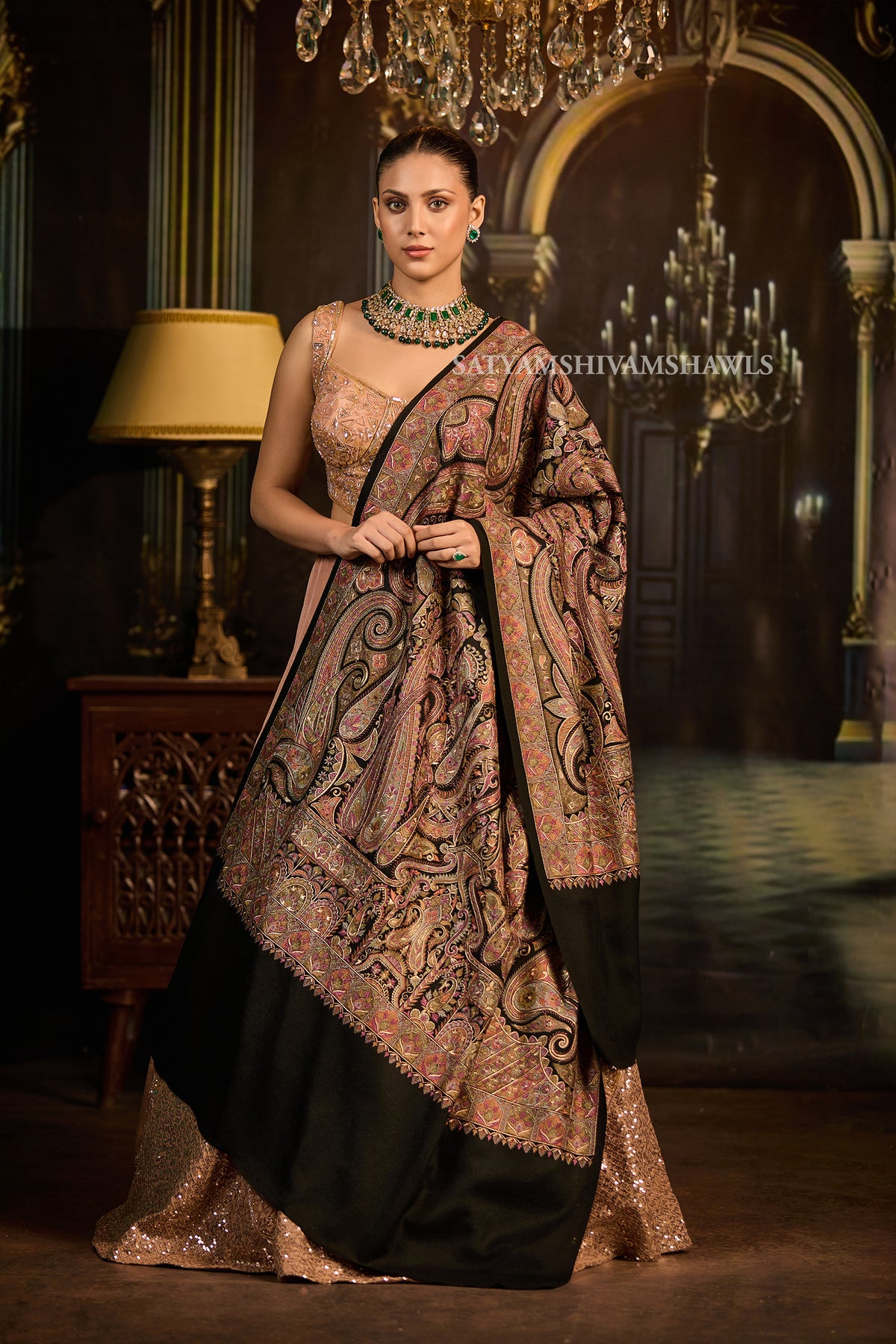 womens extra fine wool shawl hand zari embroidered shawl