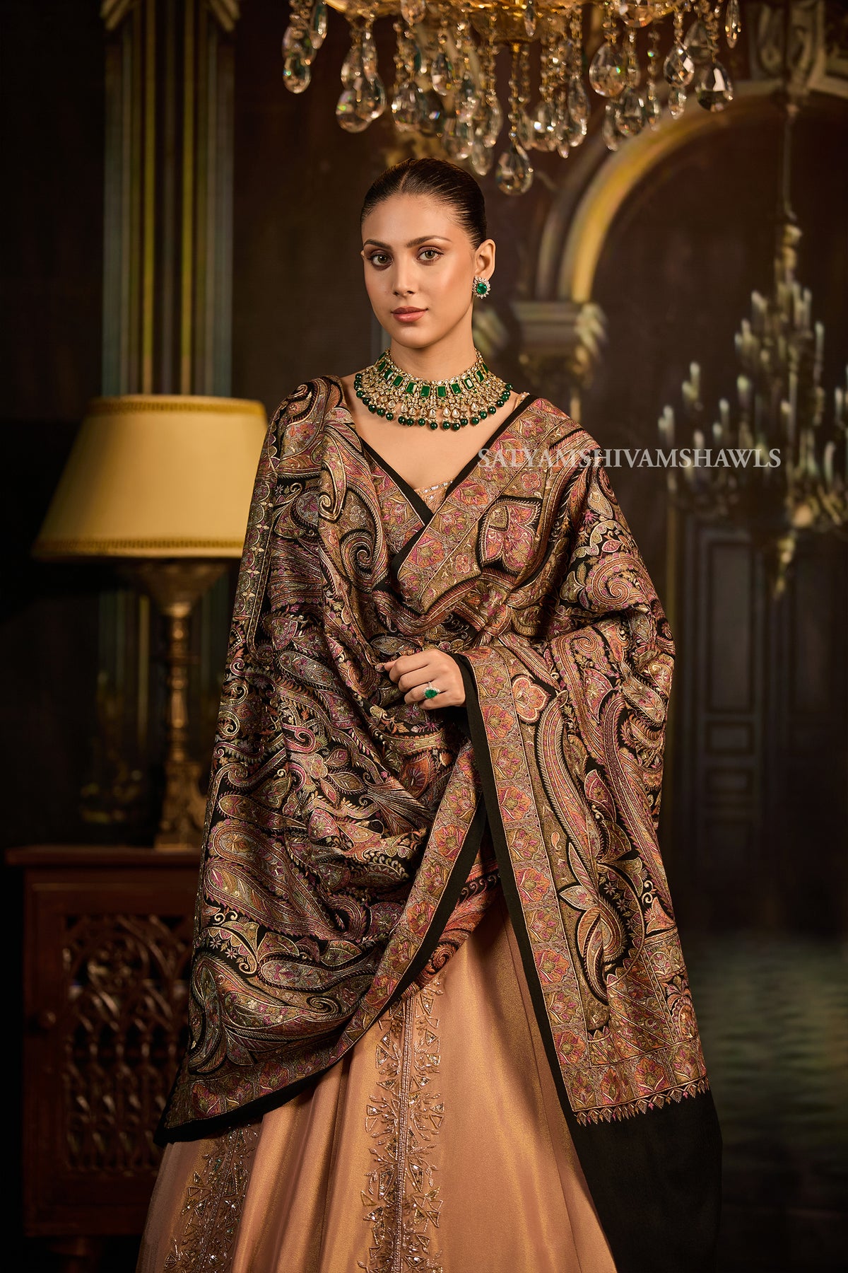 womens extra fine wool shawl hand zari embroidered shawl