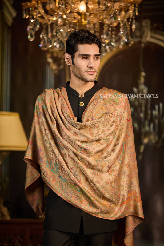PAISLEY KALAMKARI MENS FINE SOFT SILK WOOL JMAWAR STOLE
