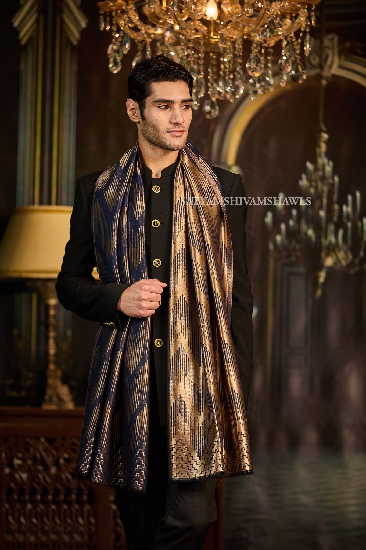 Moonlight Golden Paisley Reversible Stole