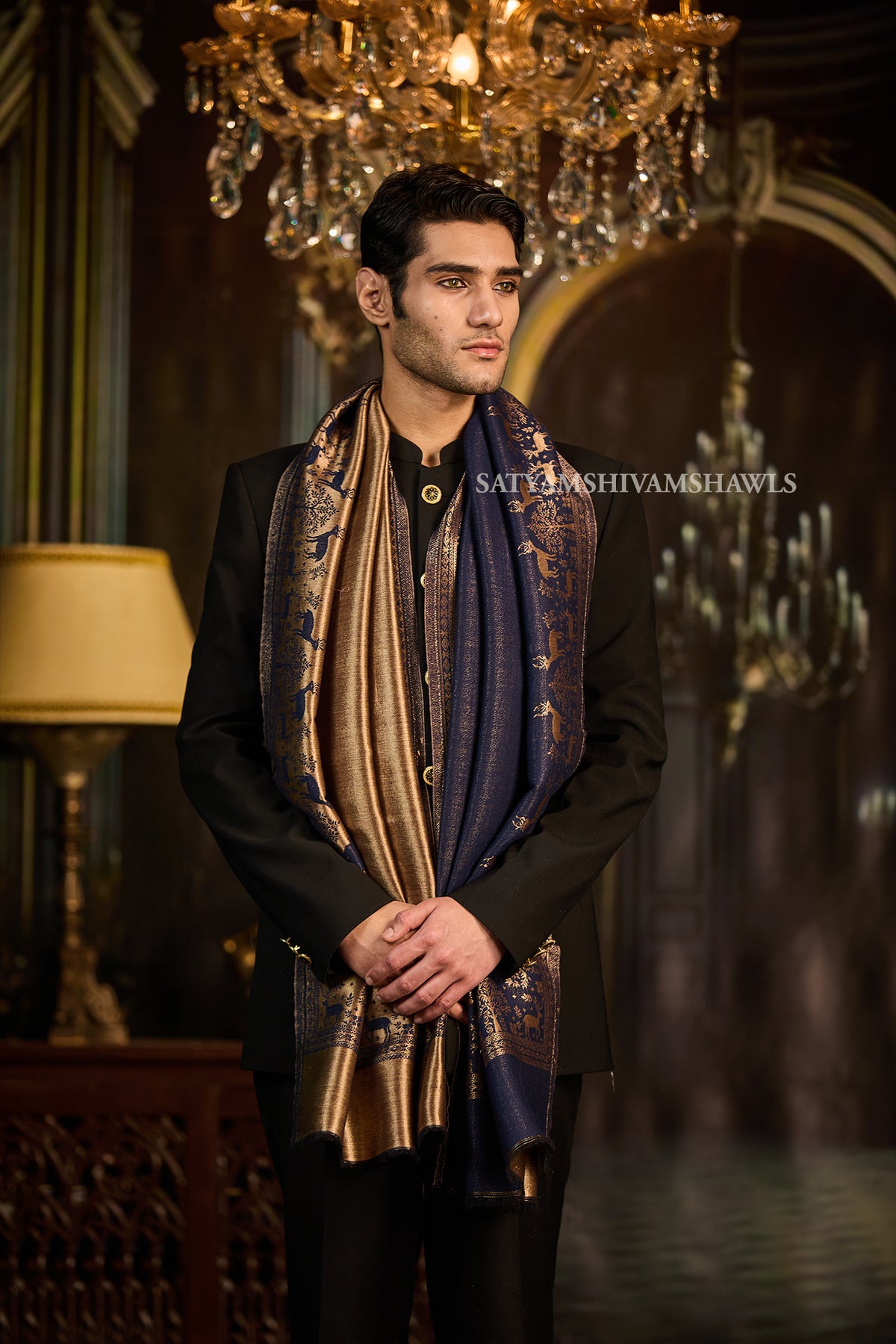 Moonlight Royal Blue Heritage border Stole