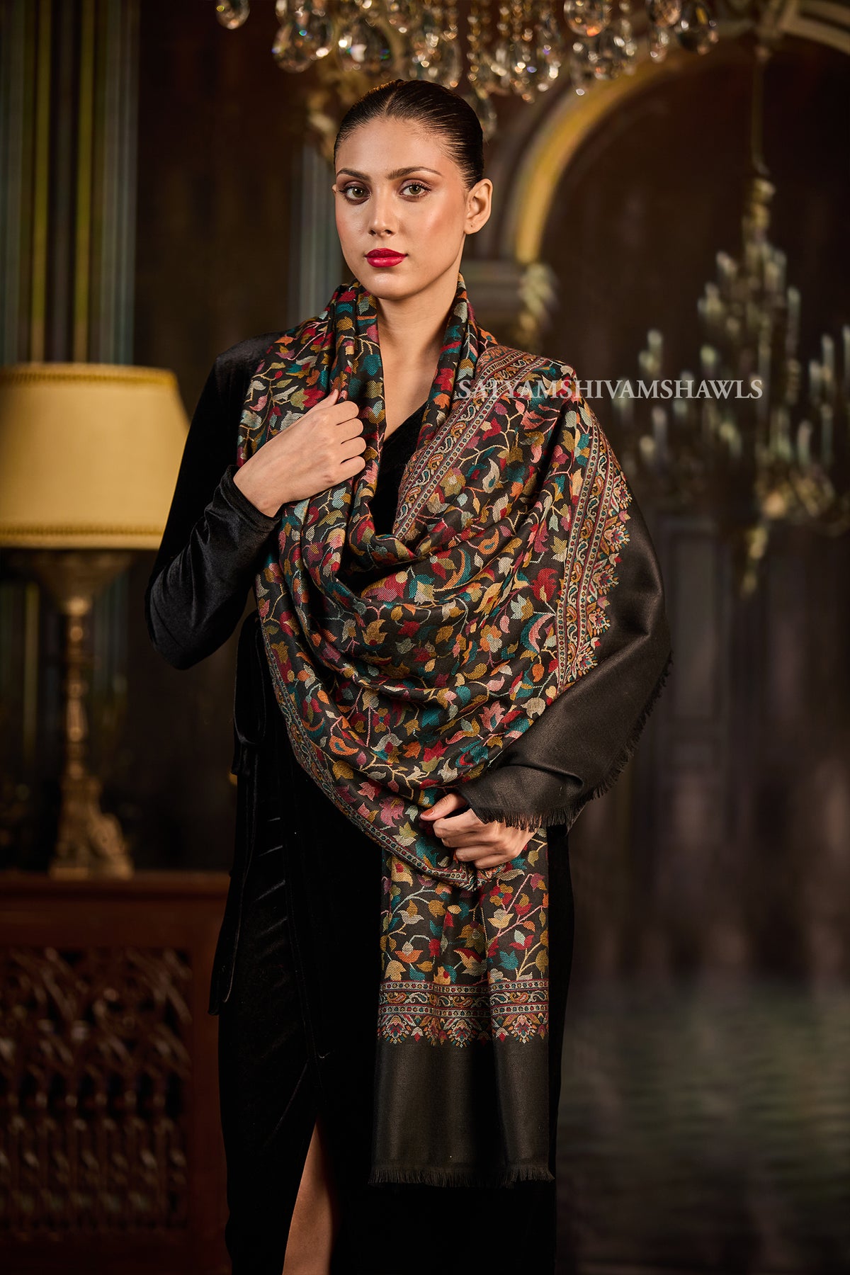 Midnight Floral Symphony Women Stole