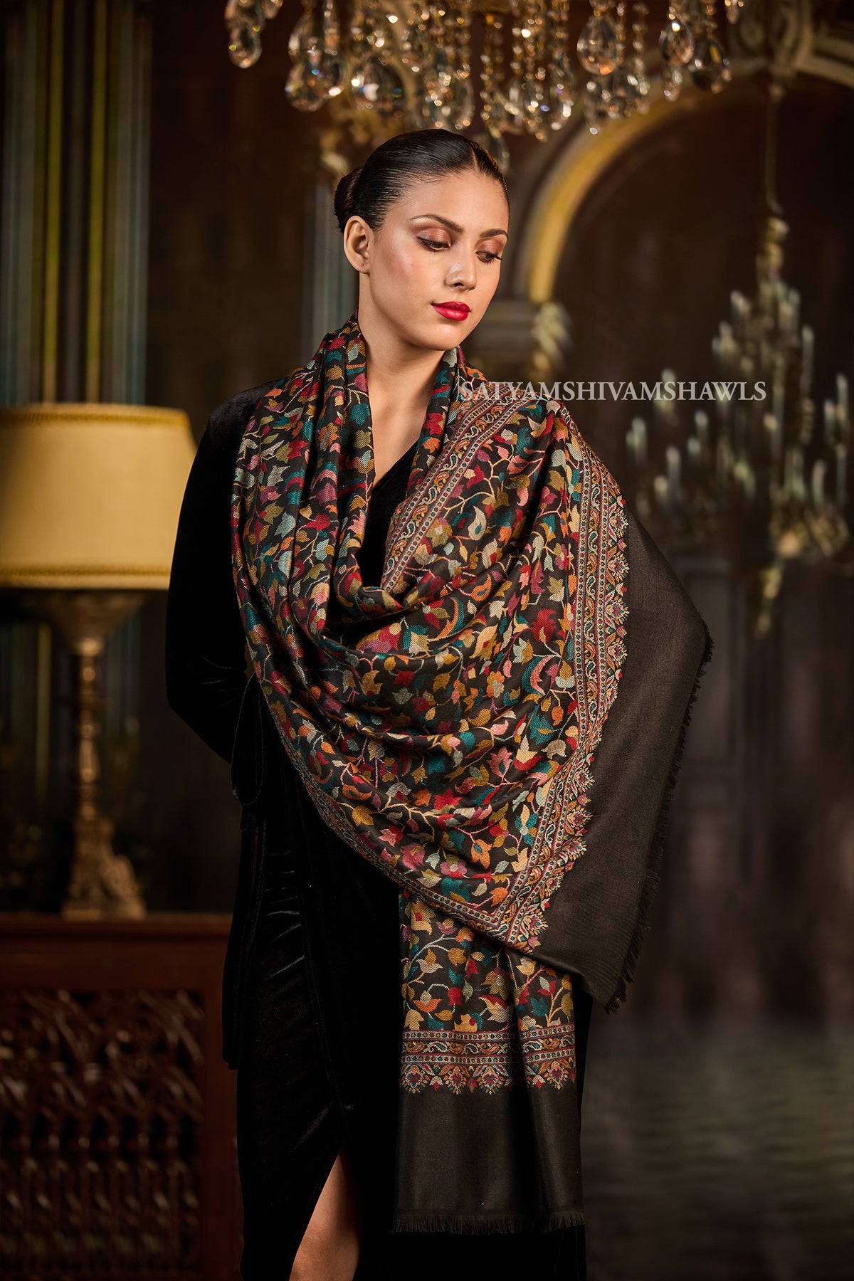 Midnight Floral Symphony Women Stole