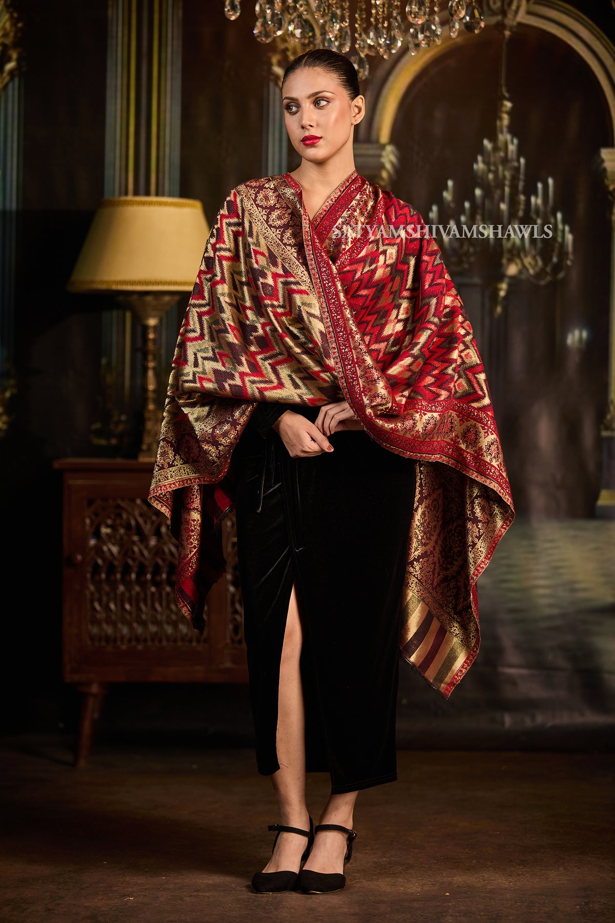 Moonlight Ruby Mosaic Reversible Stole
