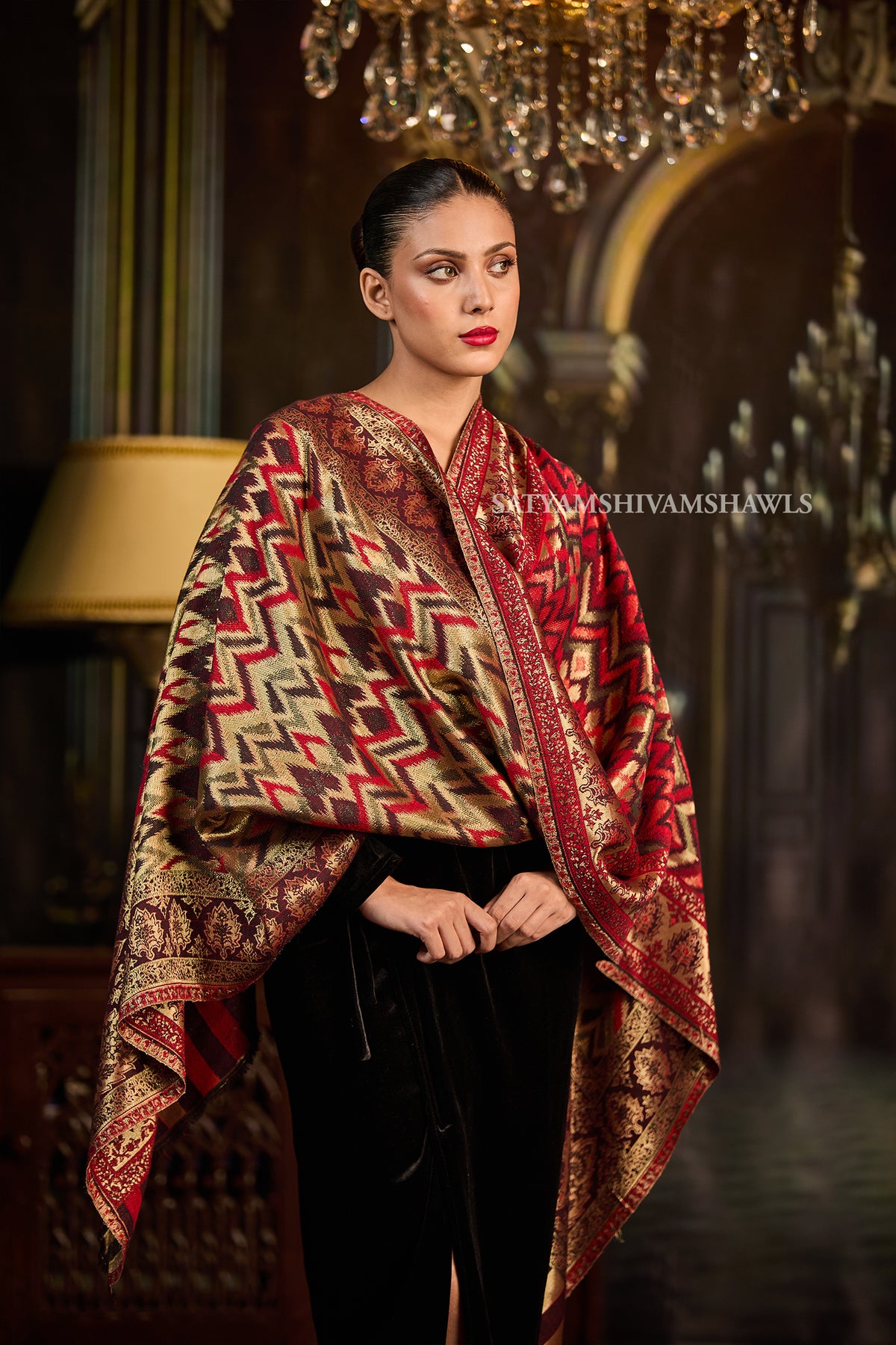 Moonlight Ruby Mosaic Reversible Stole