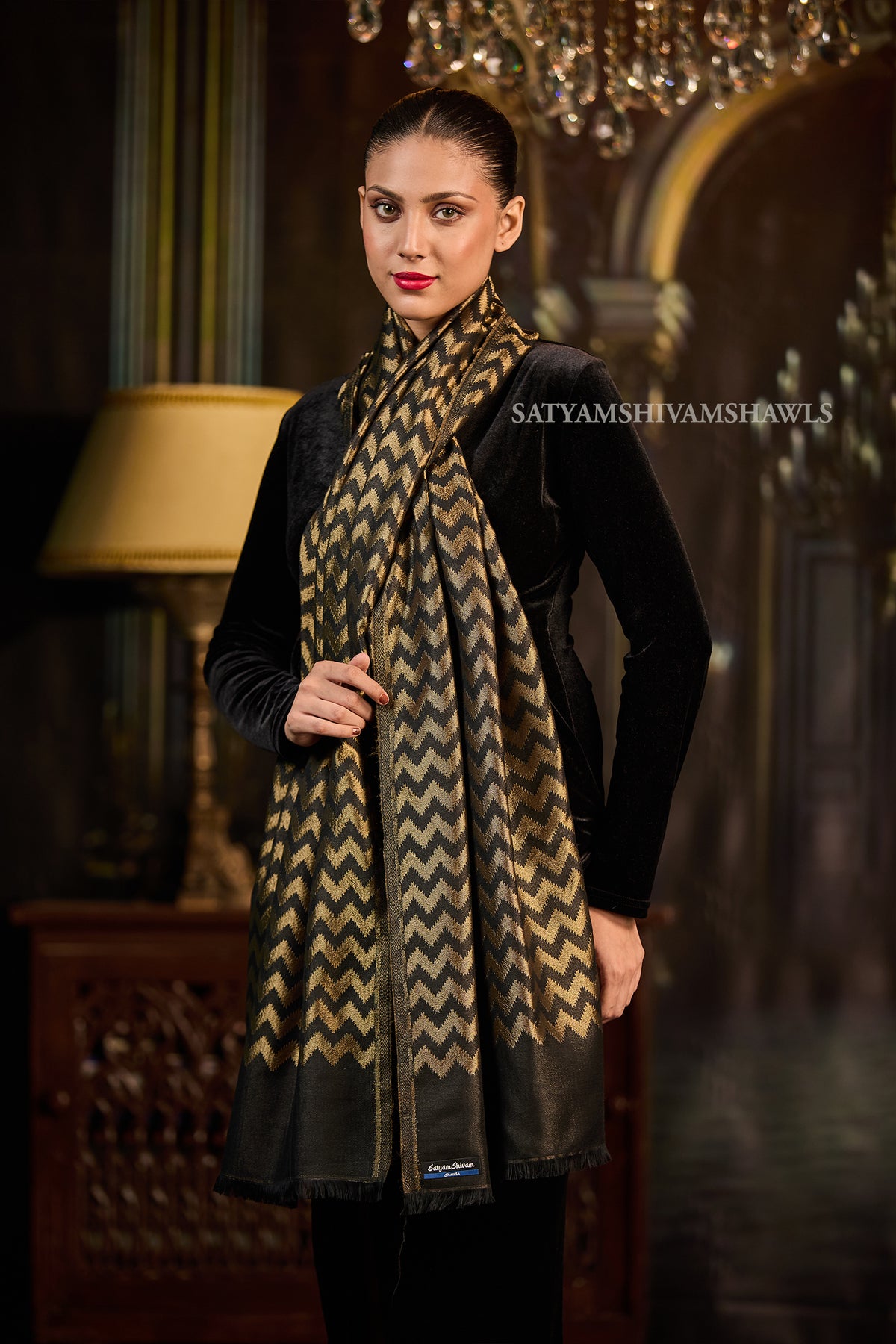 Moonlight Golden Zigzag Reversible stole