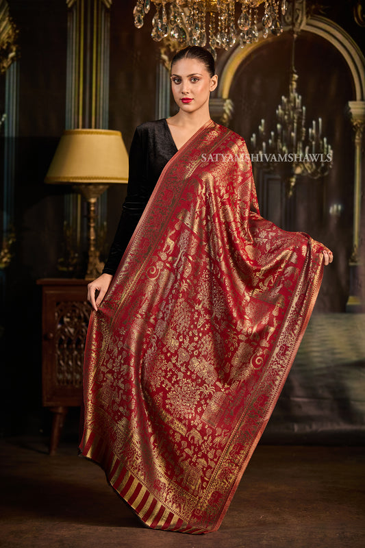 Moonlight Crimson Gold  Reversible Stole