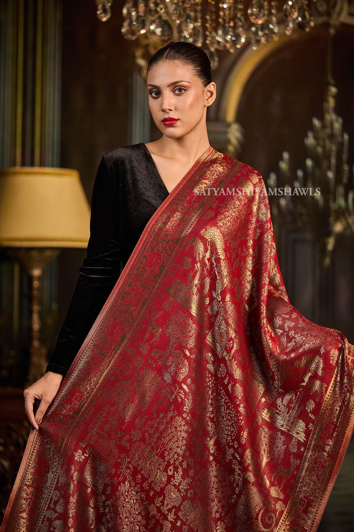 Moonlight Crimson Gold  Reversible Stole