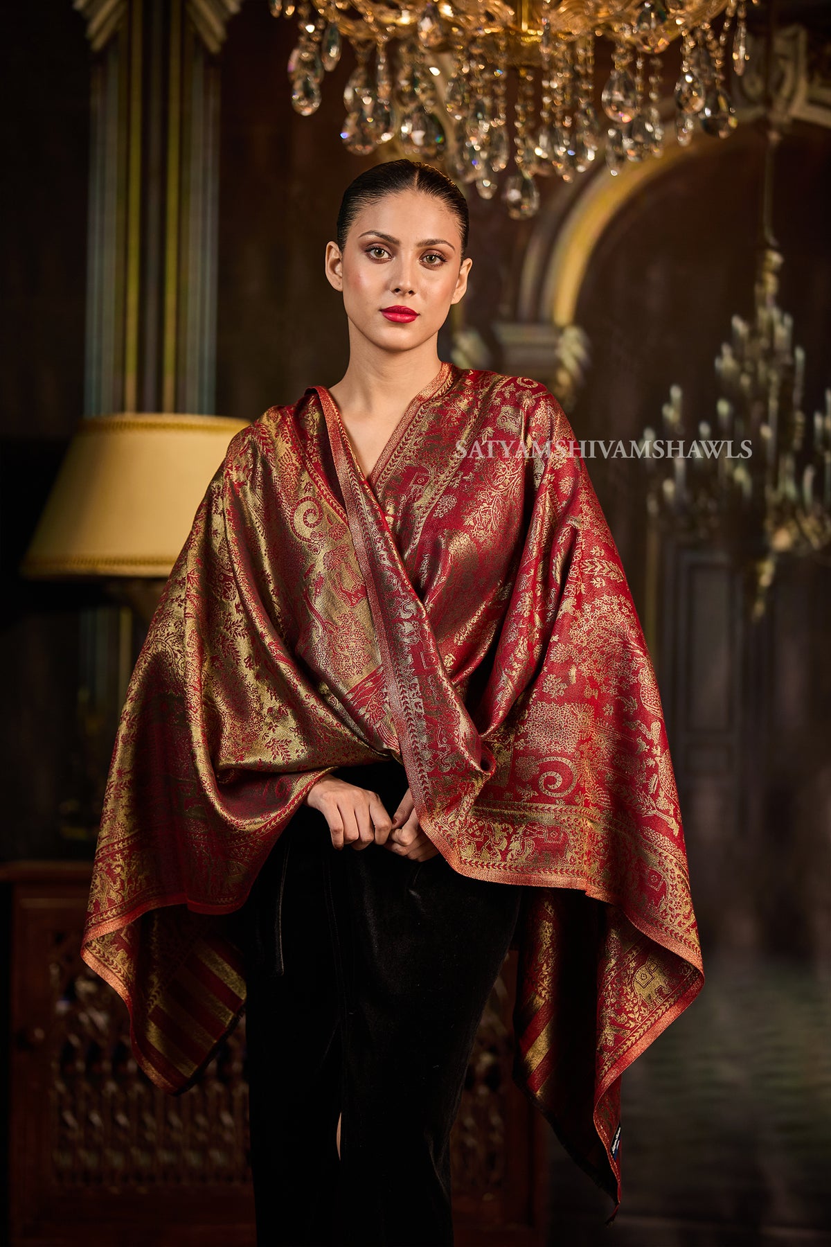 Moonlight Crimson Gold  Reversible Stole