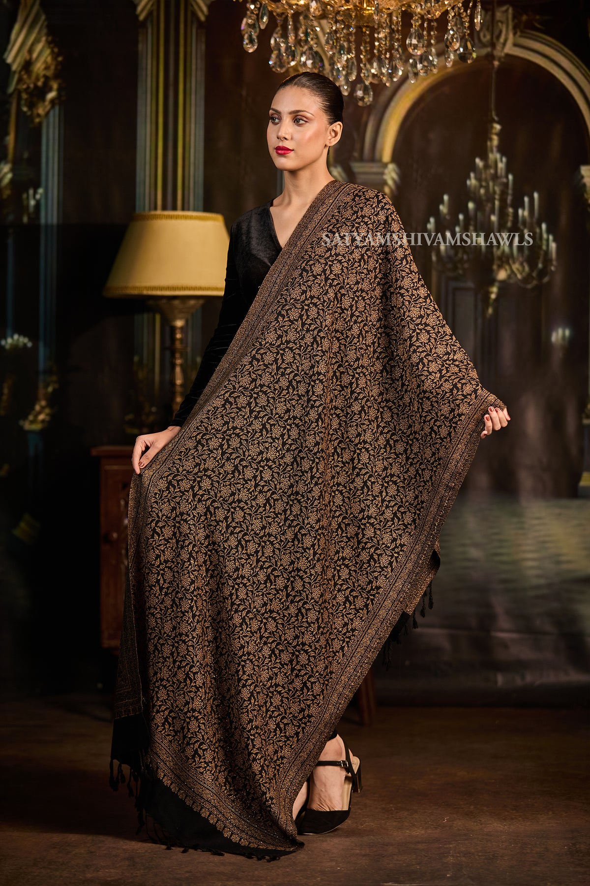 Midnight Gold Zari Weaved Reversible Stole