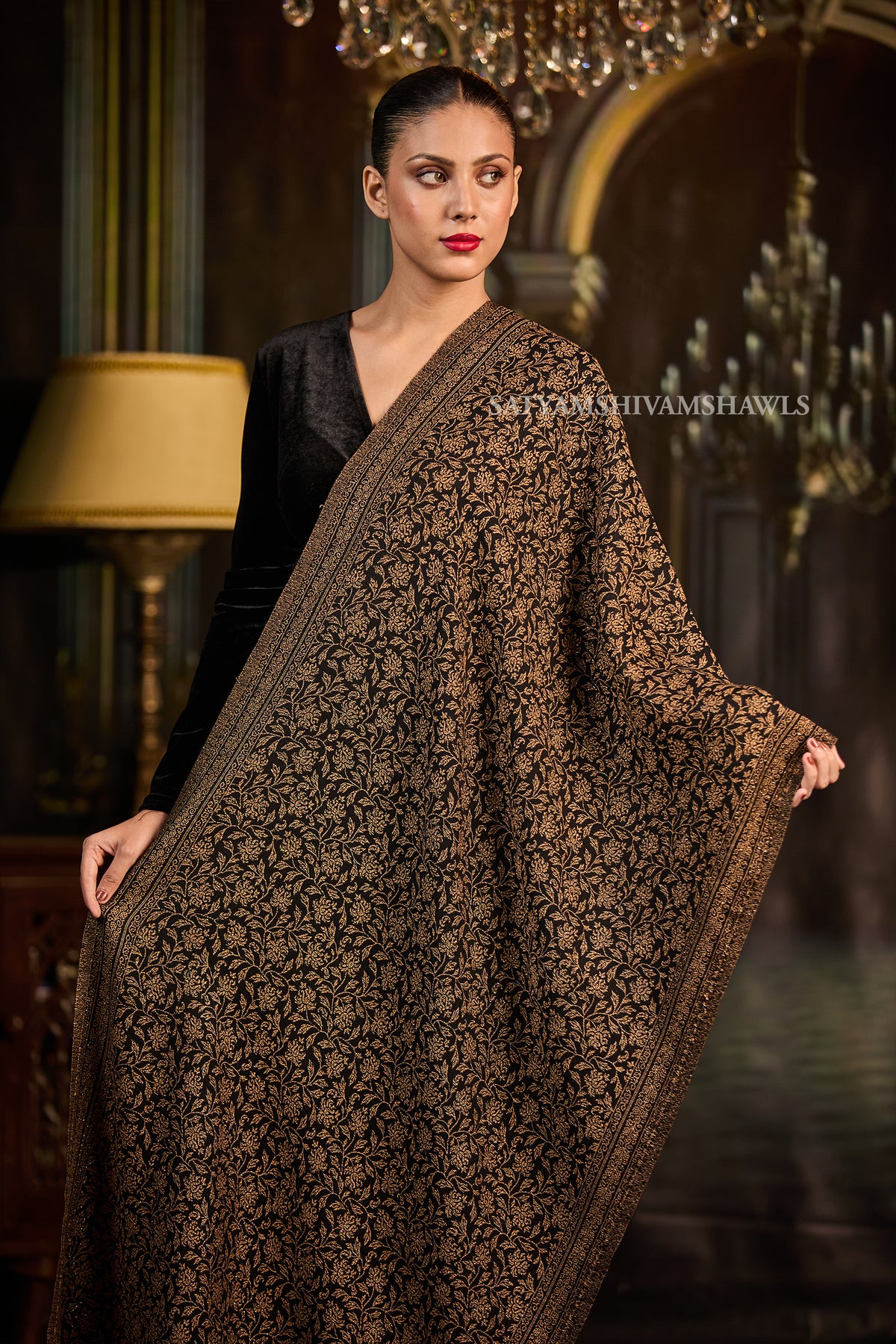 Midnight Gold Zari Weaved Reversible Stole