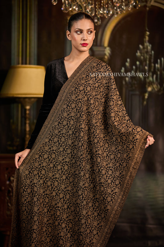 Midnight Gold Zari Weaved Reversible Stole