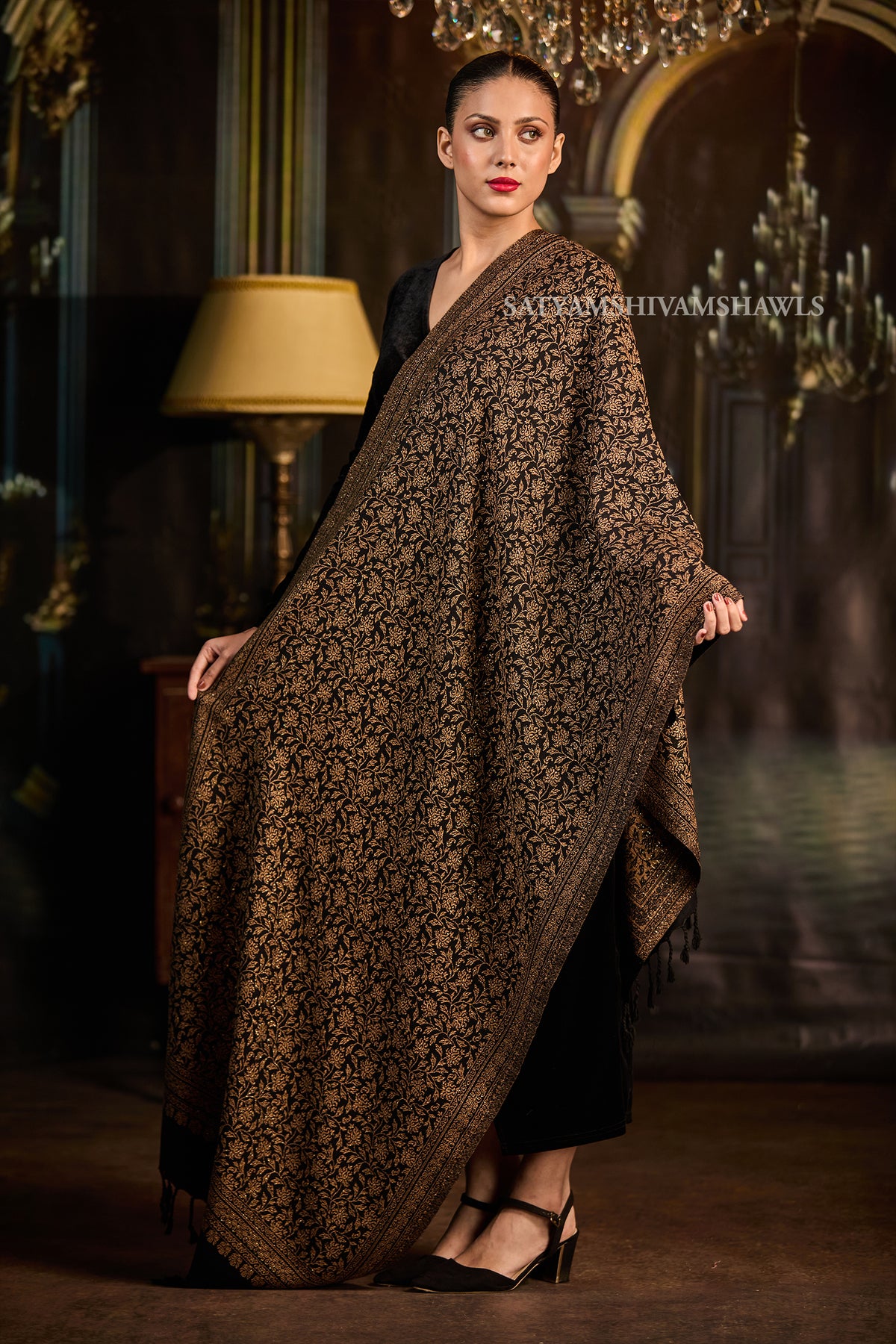 Midnight Gold Zari Weaved Reversible Stole