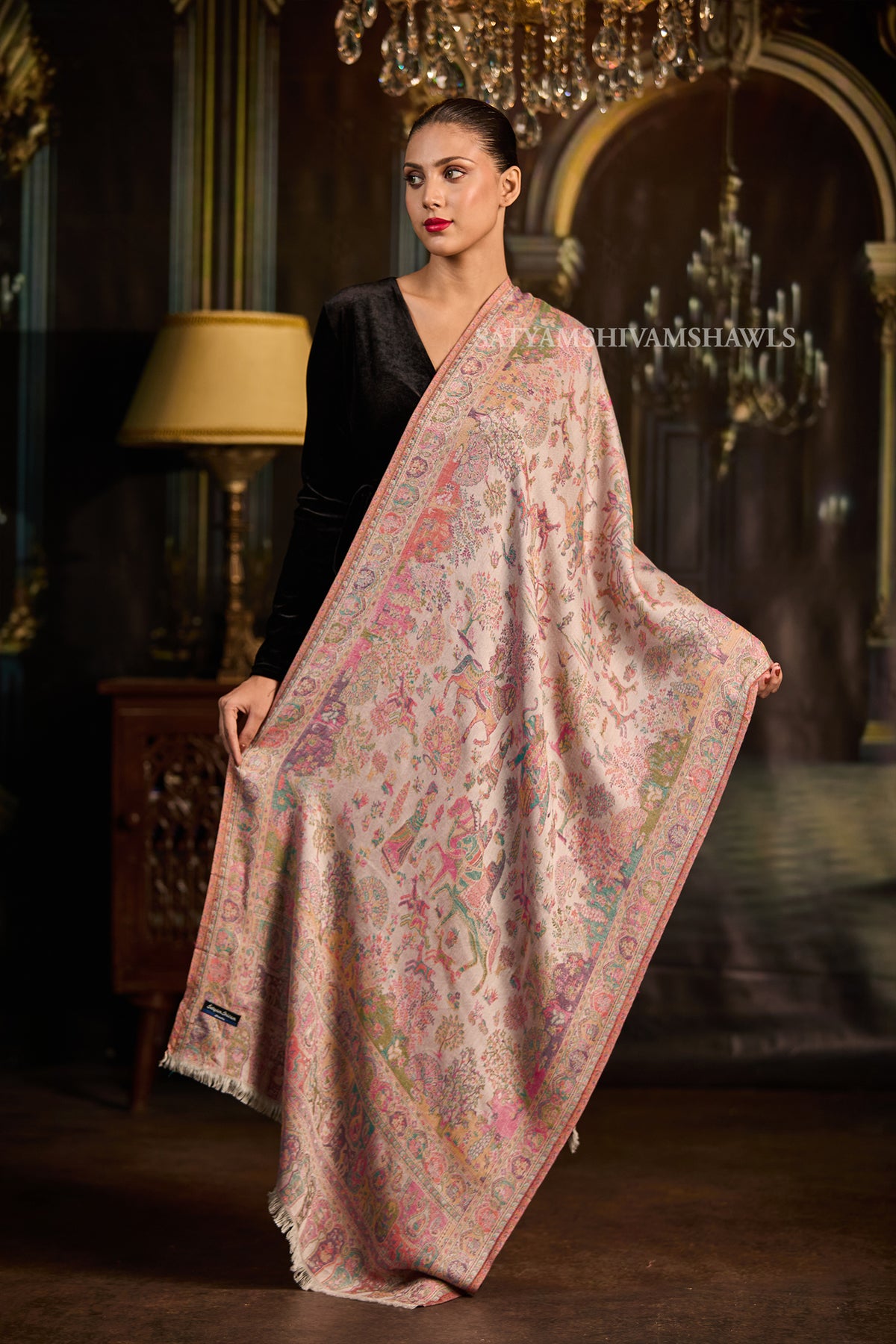 Rose Mist Jamawar Women Stole