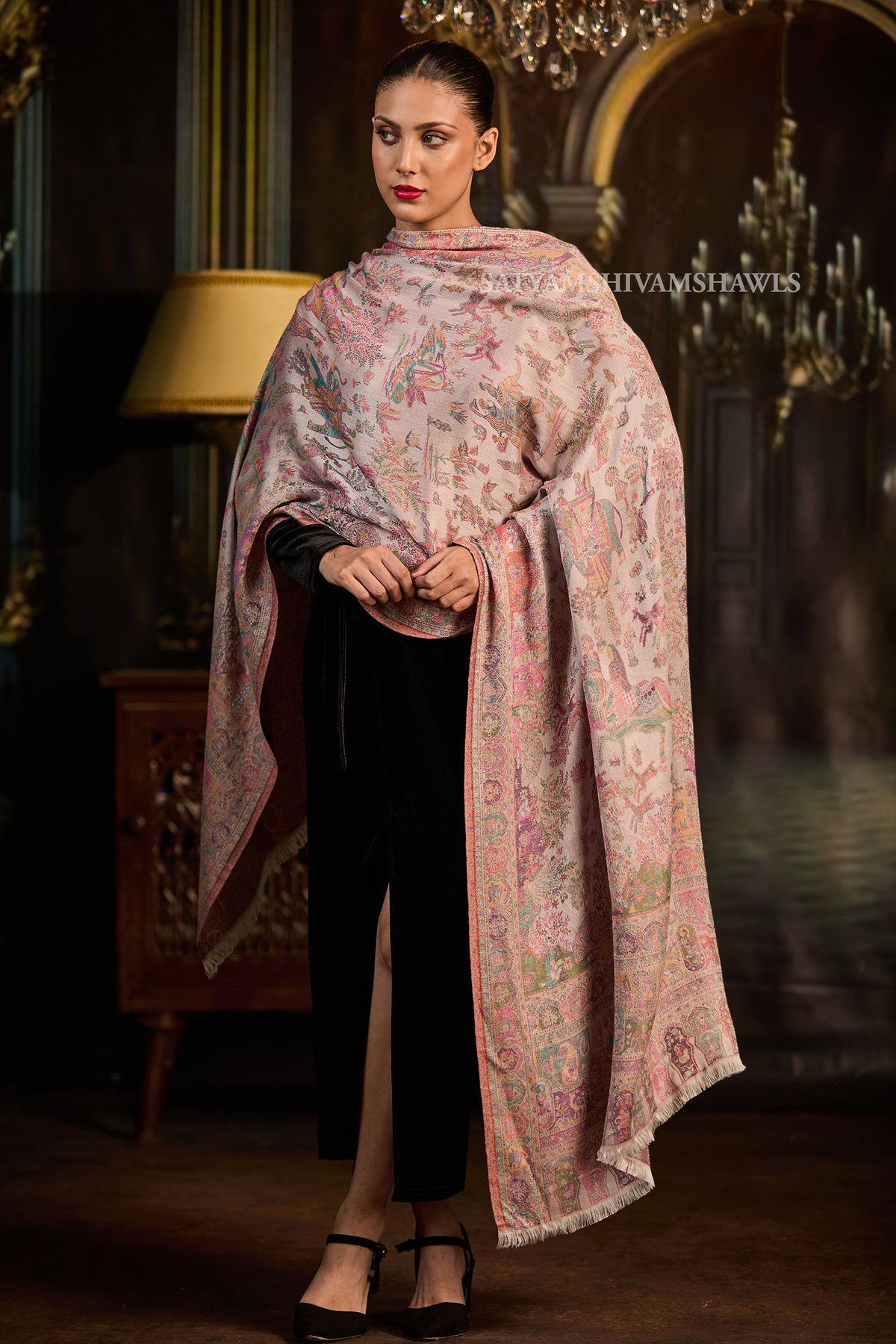 Rose Mist Jamawar Women Stole