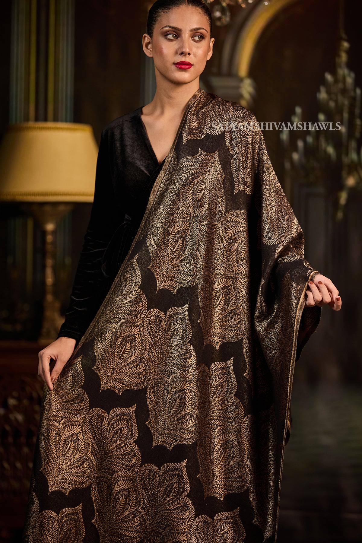Moonlight Golden Paisley Reversible Stole