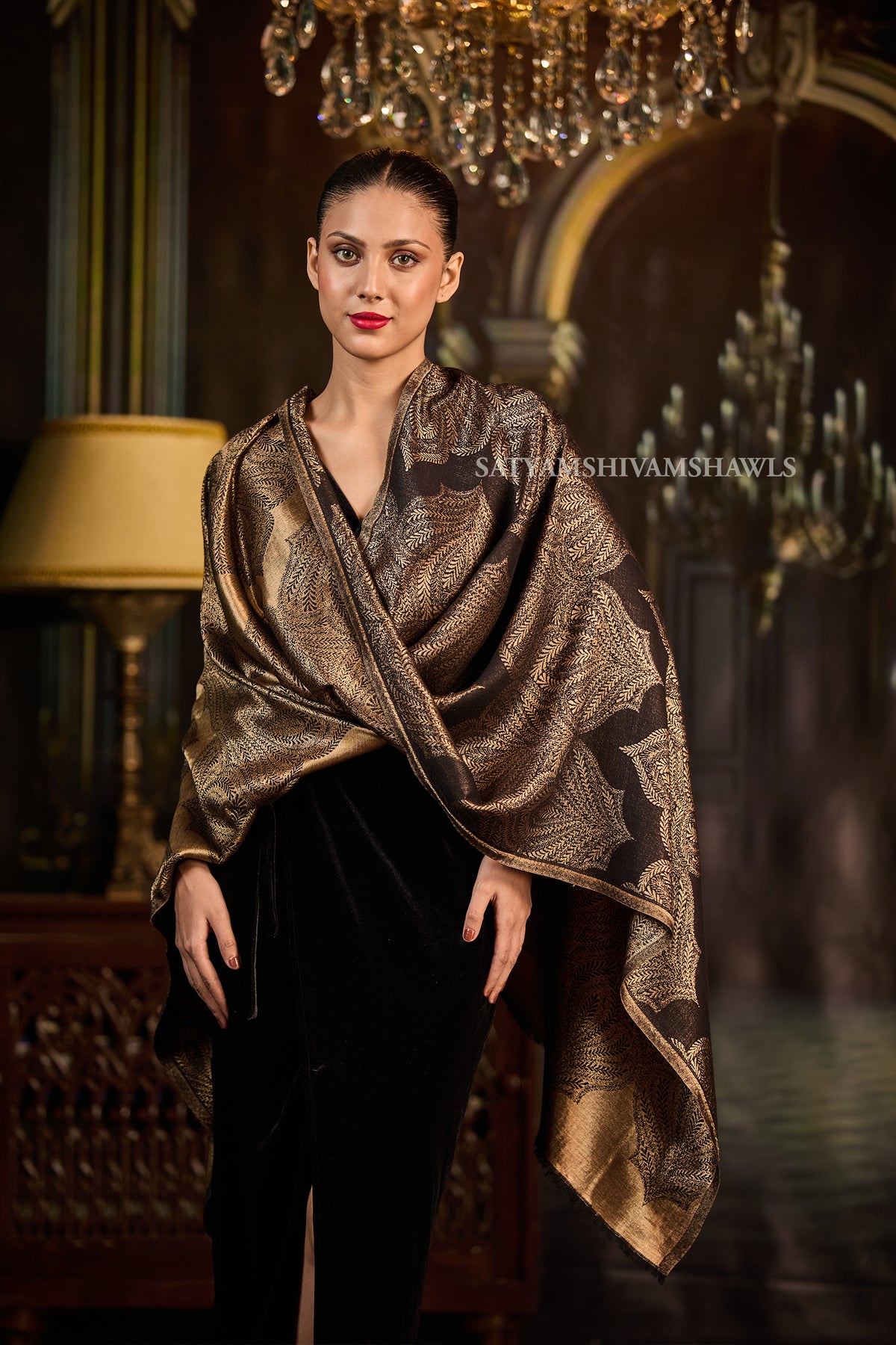 Moonlight Golden Paisley Reversible Stole