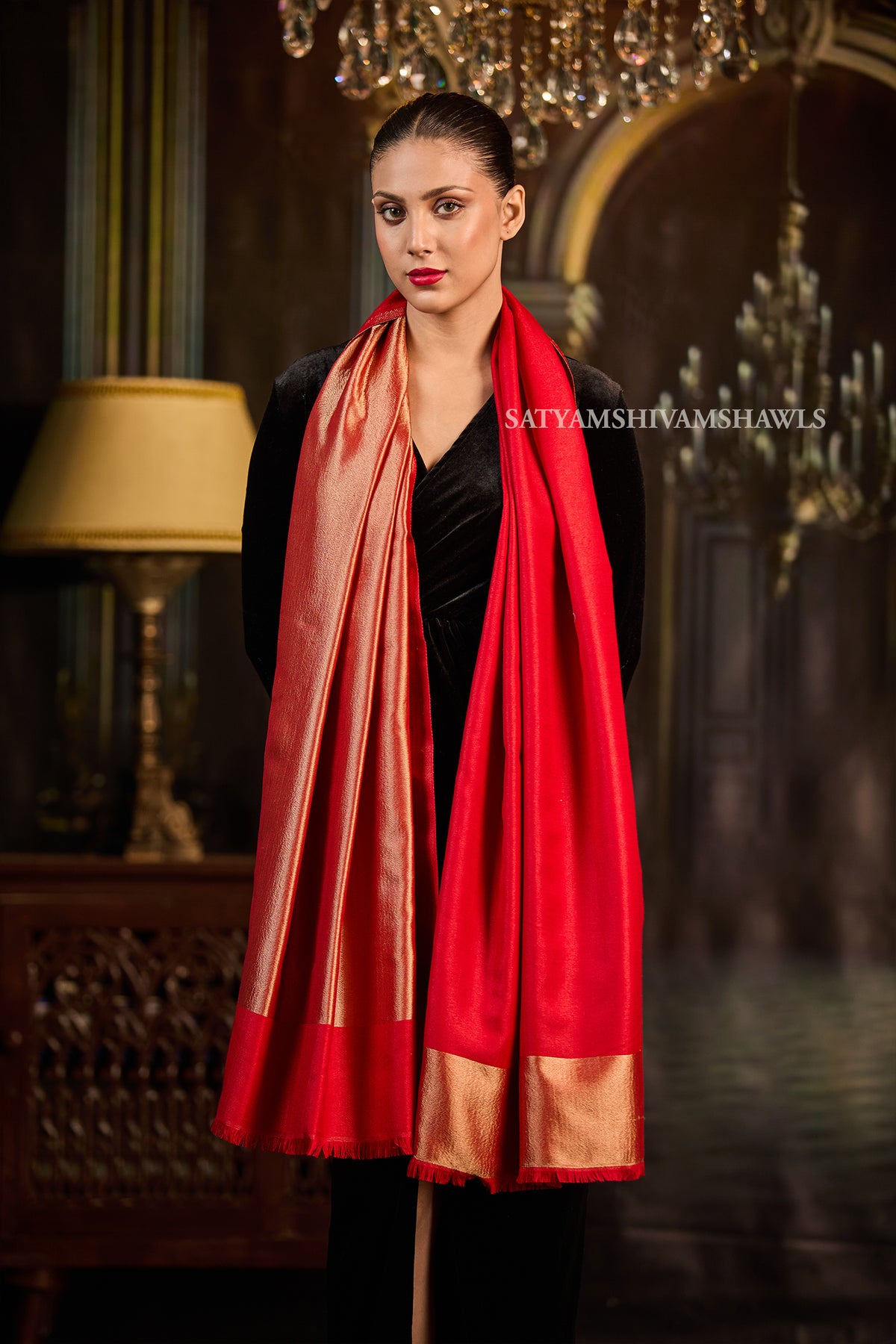 Twilight reversible stole , red