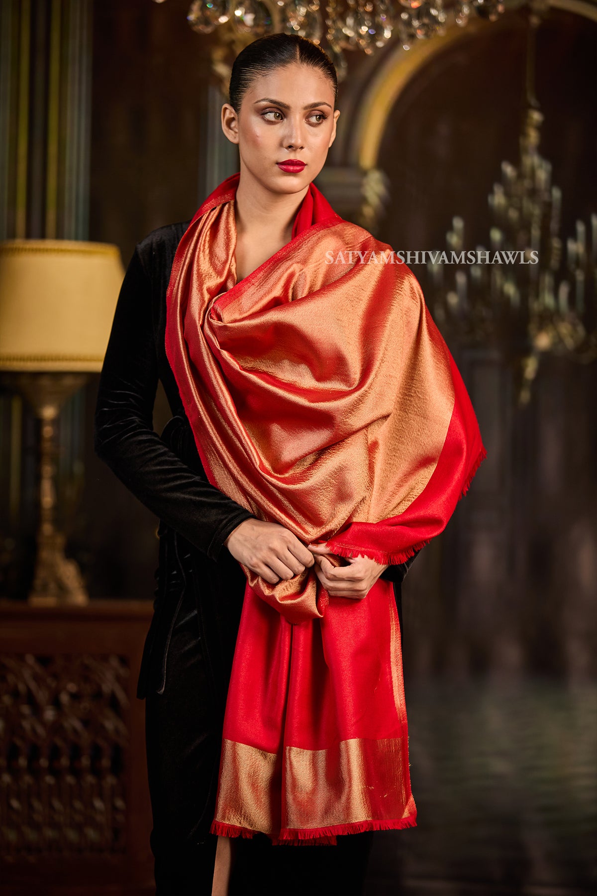 Twilight reversible stole , red
