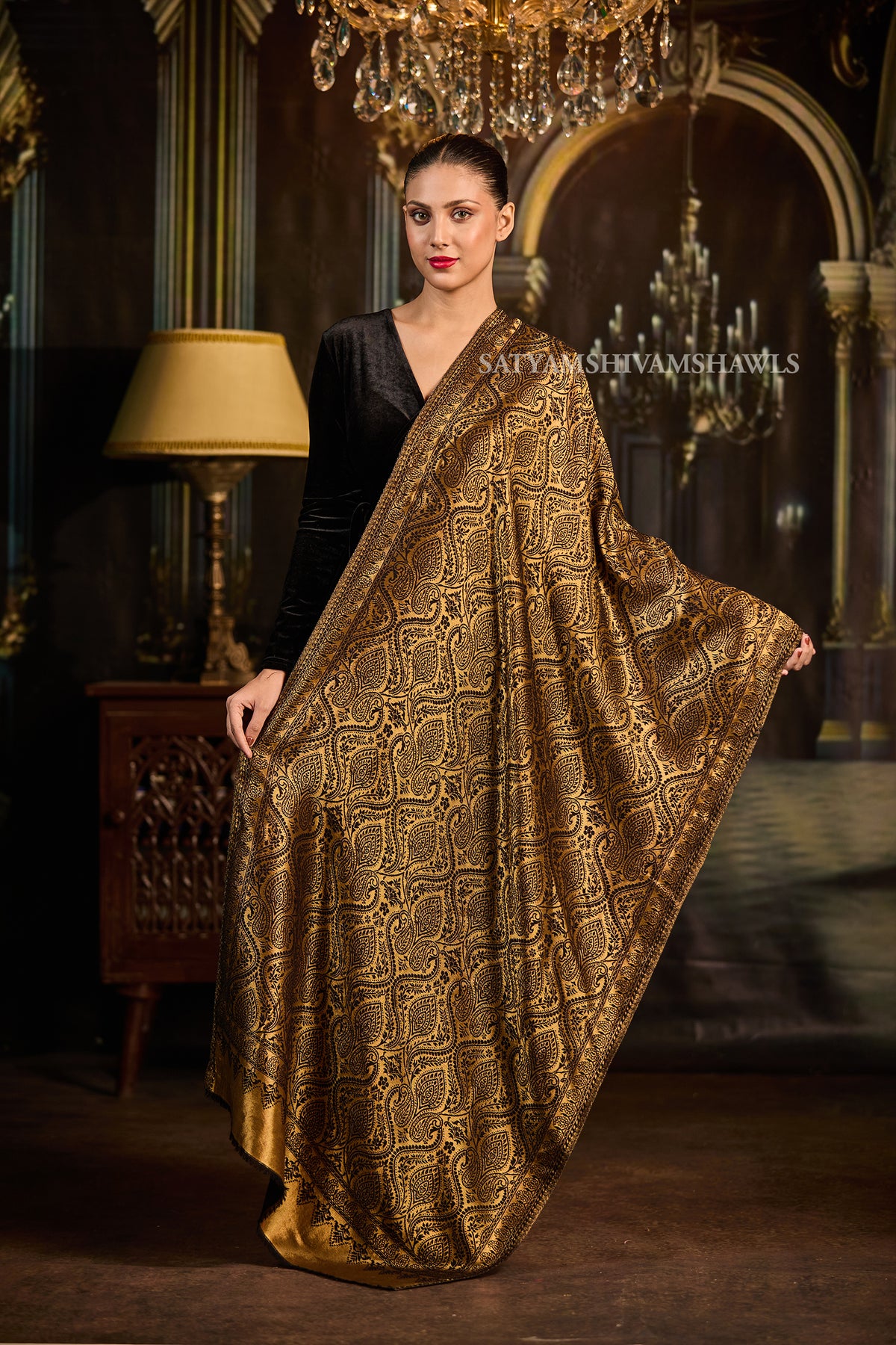 Moonlight Golden Paisley Reversible Stole