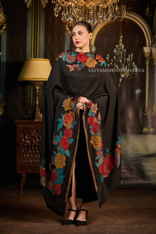 fine wool pashmina kani multi flower border design shawls
