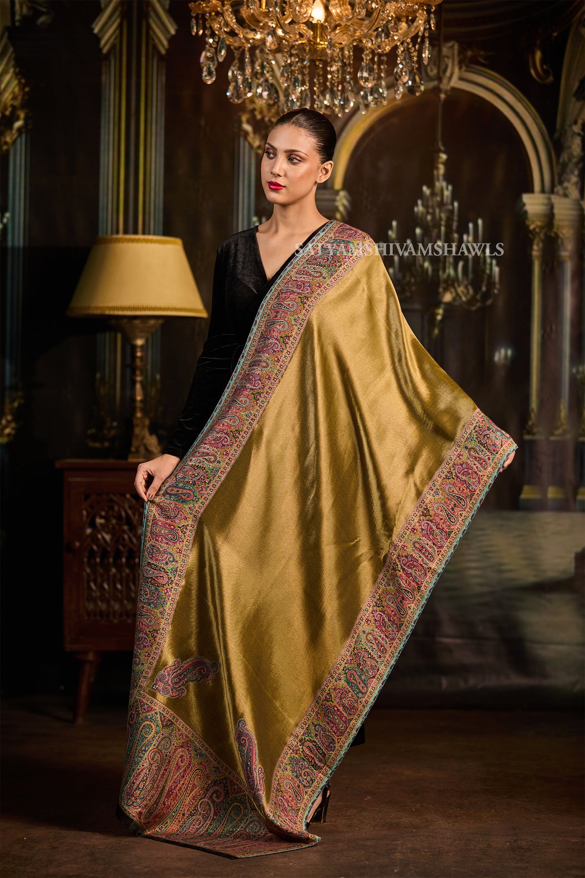 Golden Kashmiri Royal Border Stole