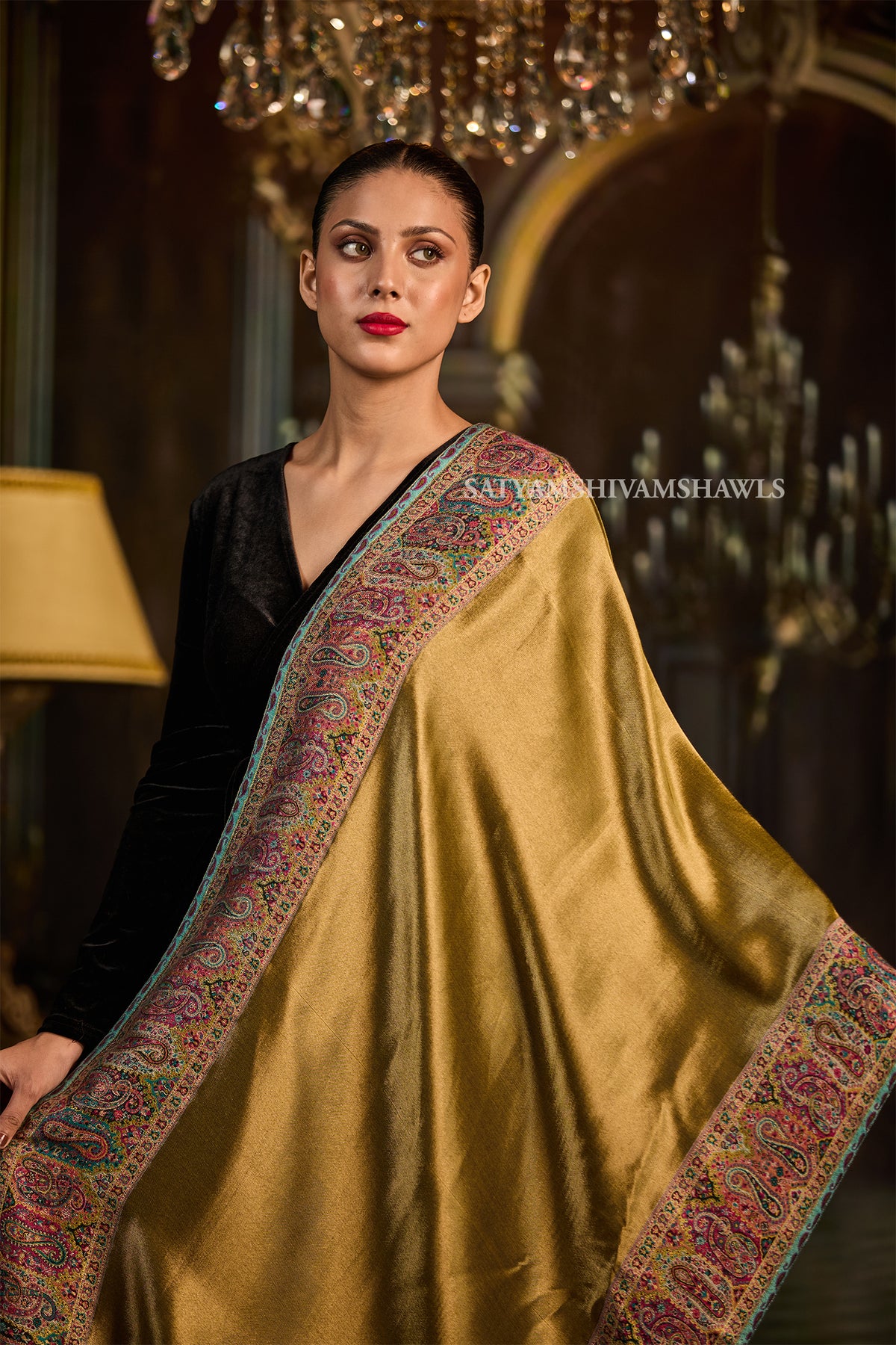 Golden Kashmiri Royal Border Stole