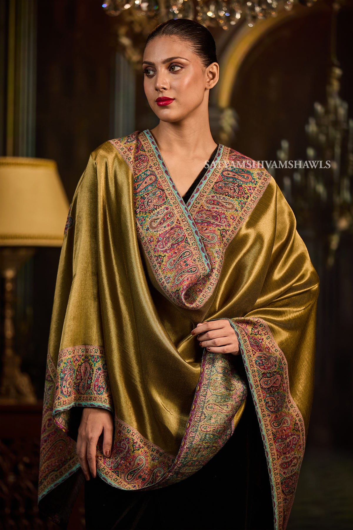 Golden Kashmiri Royal Border Stole