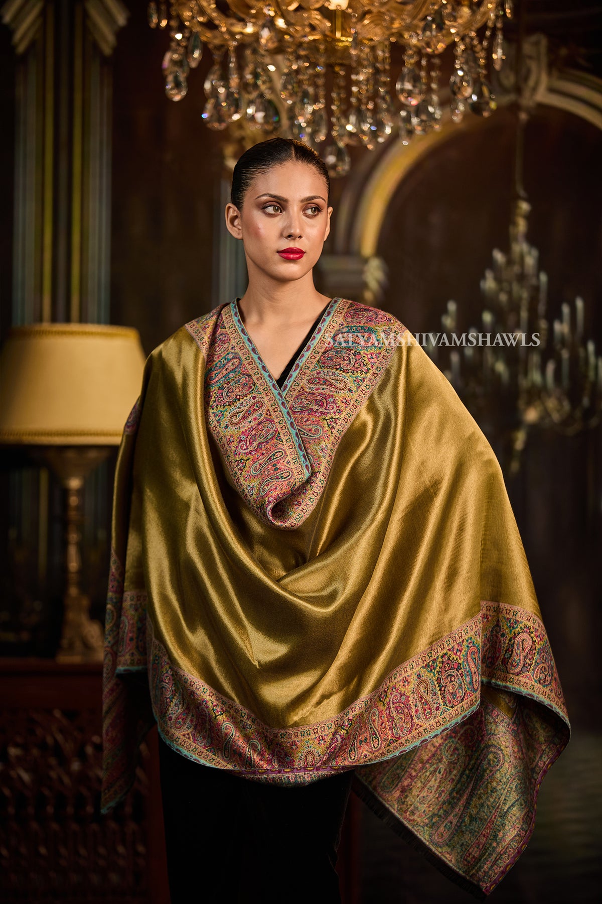 Golden Kashmiri Royal Border Stole