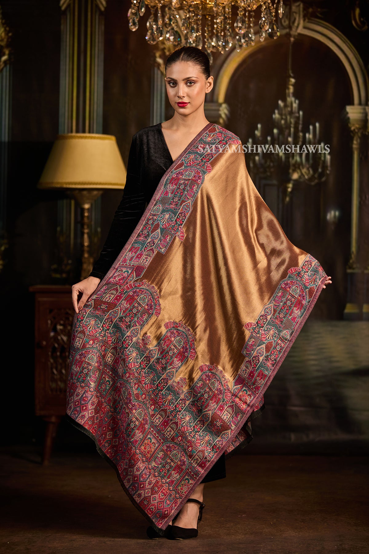 Golden Kashmiri Royal Border Stole