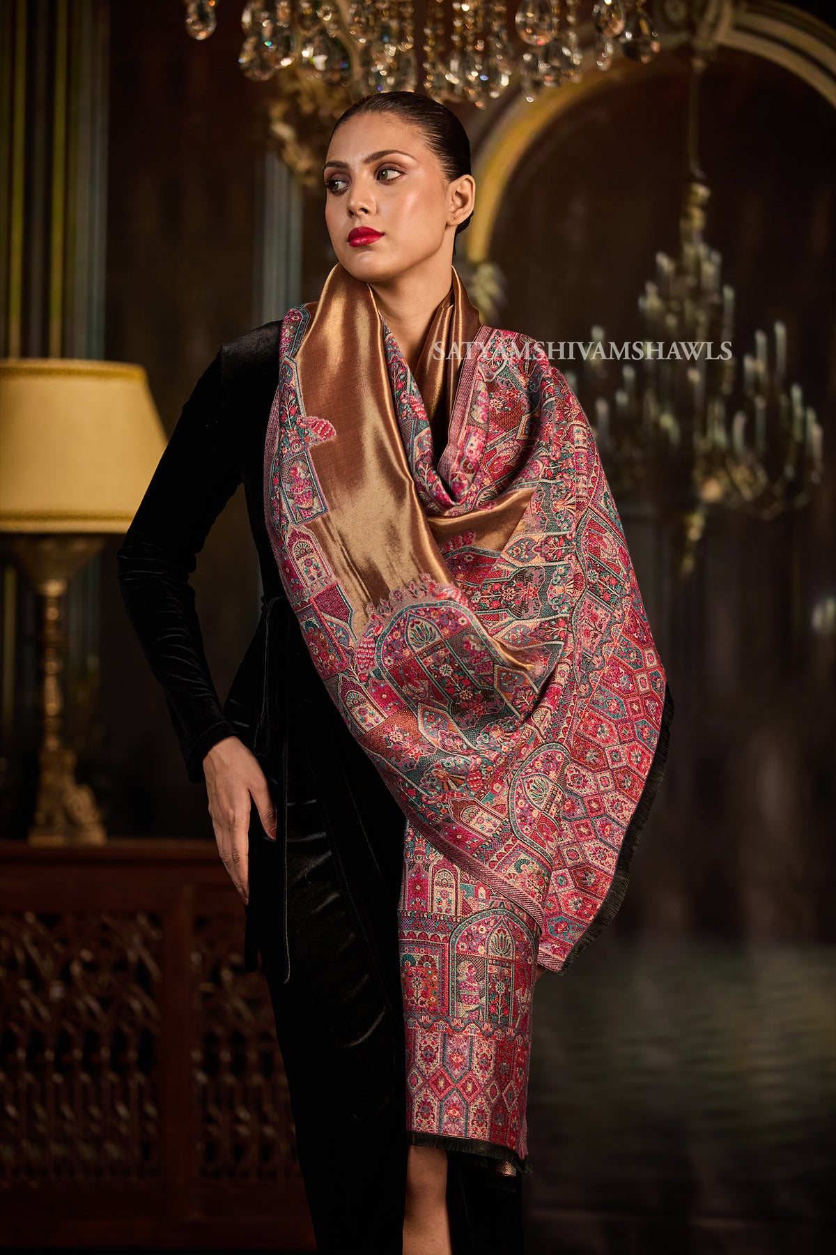 Golden Kashmiri Royal Border Stole