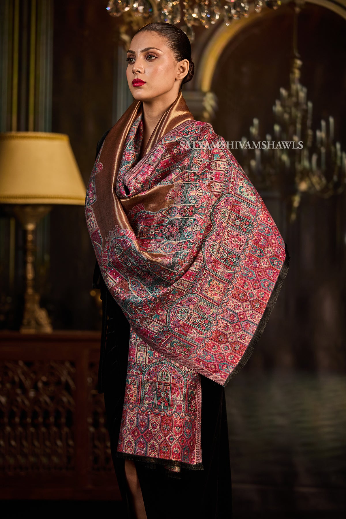 Golden Kashmiri Royal Border Stole