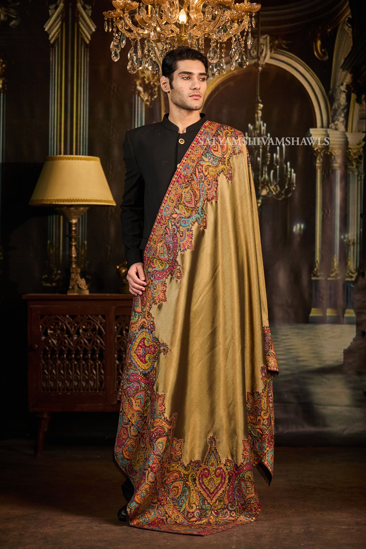 Moonlight Kashmiri Border Men’s Shawl