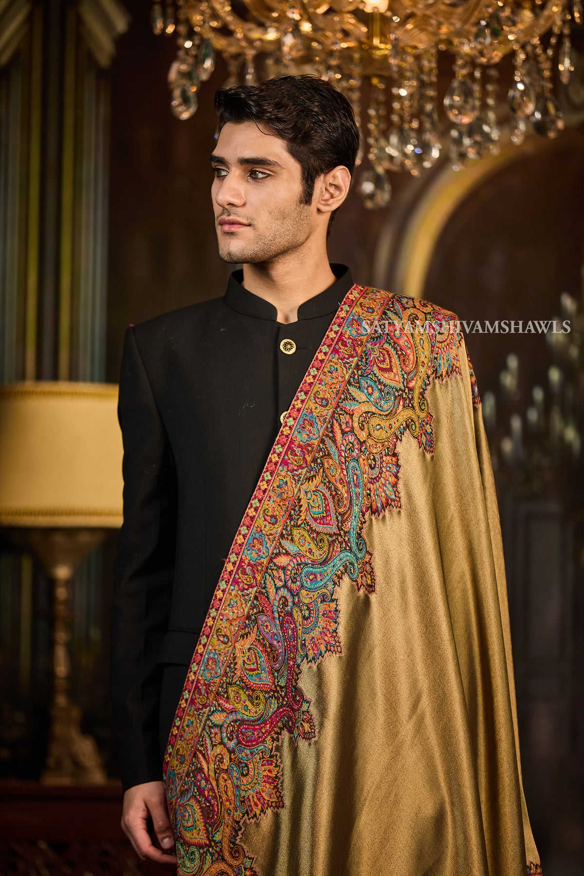 Moonlight Kashmiri Border Men’s Shawl