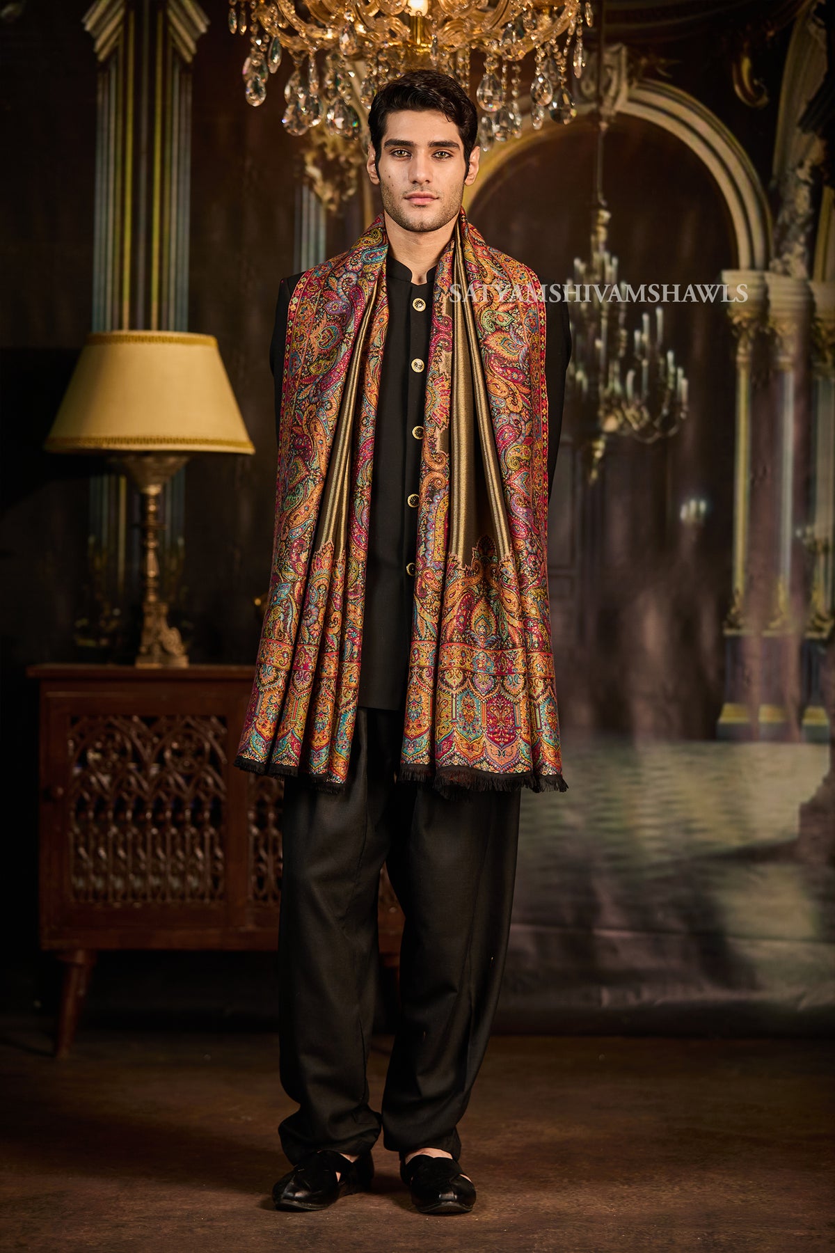 Moonlight Kashmiri Border Men’s Shawl
