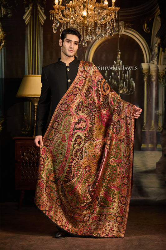 MOONLIGHT REVERSIBLE FINE WOOL PASHMINA MEN SHAWL,