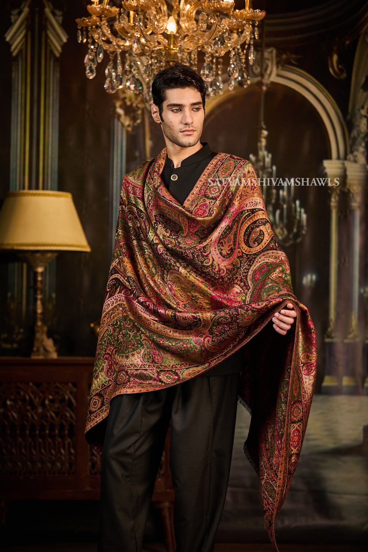 MOONLIGHT REVERSIBLE FINE WOOL PASHMINA MEN SHAWL,