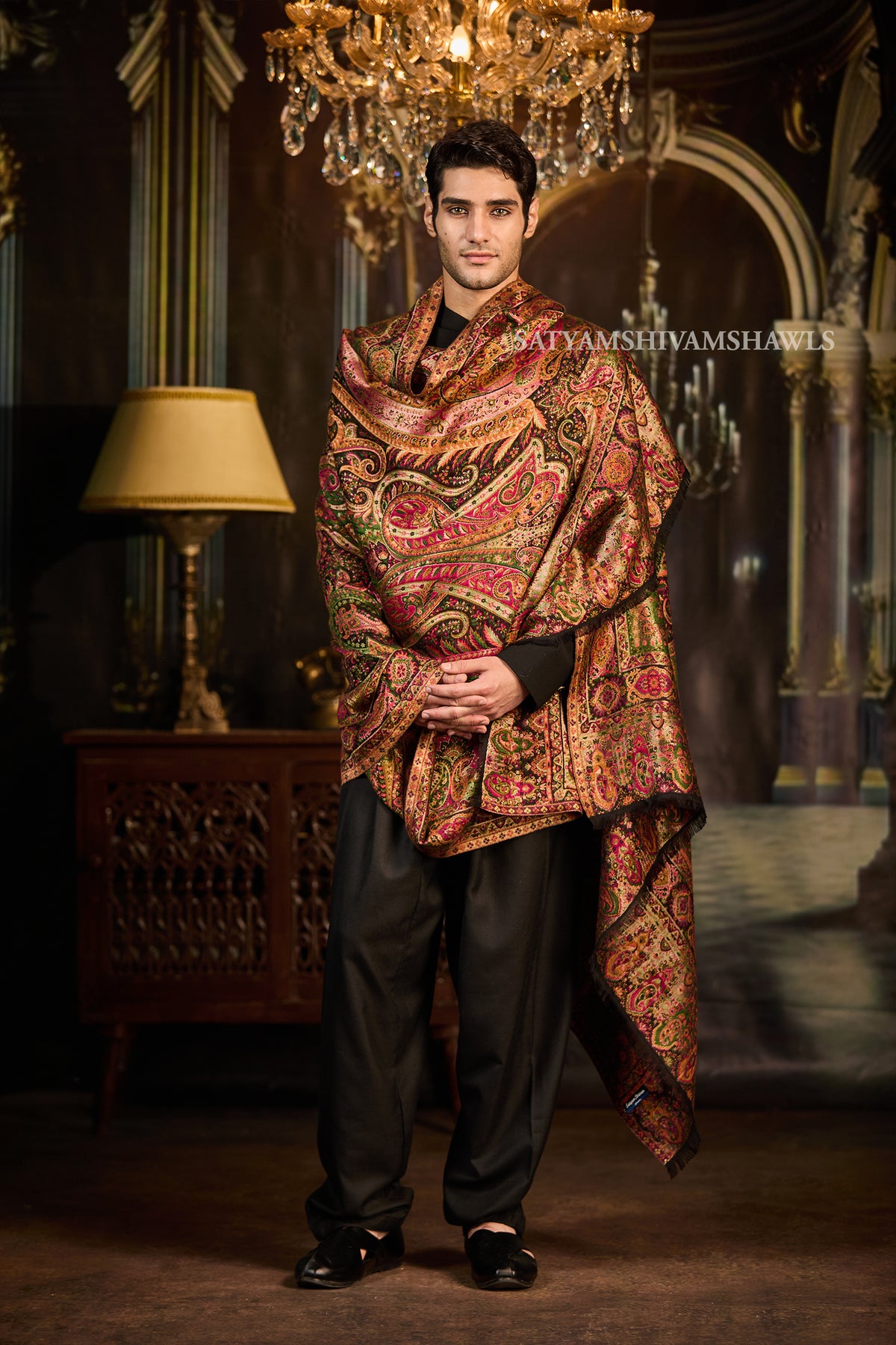 MOONLIGHT REVERSIBLE FINE WOOL PASHMINA MEN SHAWL,