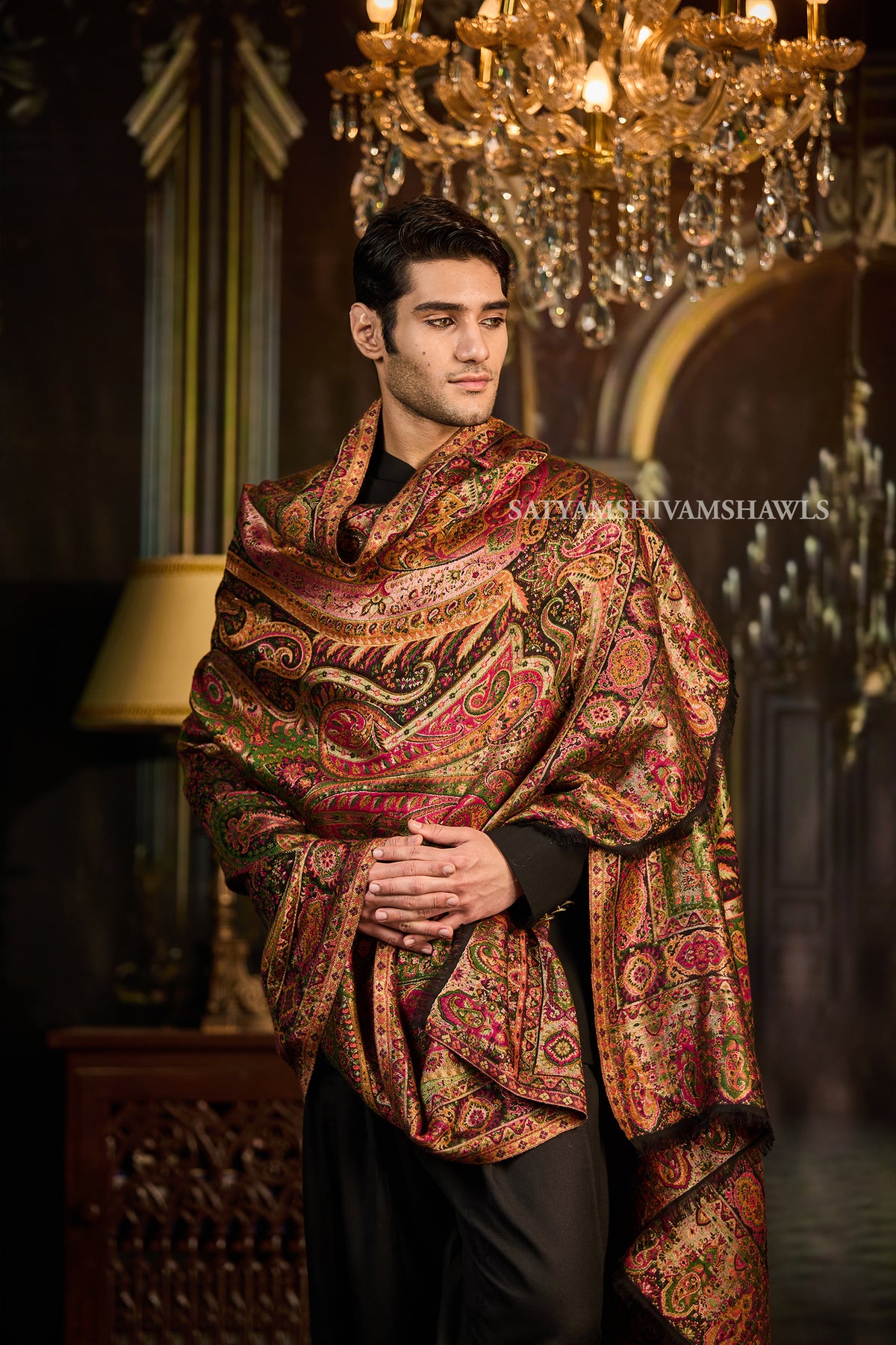 MOONLIGHT REVERSIBLE FINE WOOL PASHMINA MEN SHAWL,