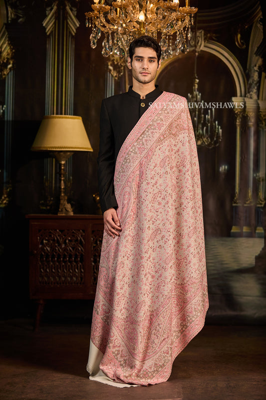 VINTAGE ROYAL JAMAWAR PAISLEY KANI DESIGN MENS SHAWL,