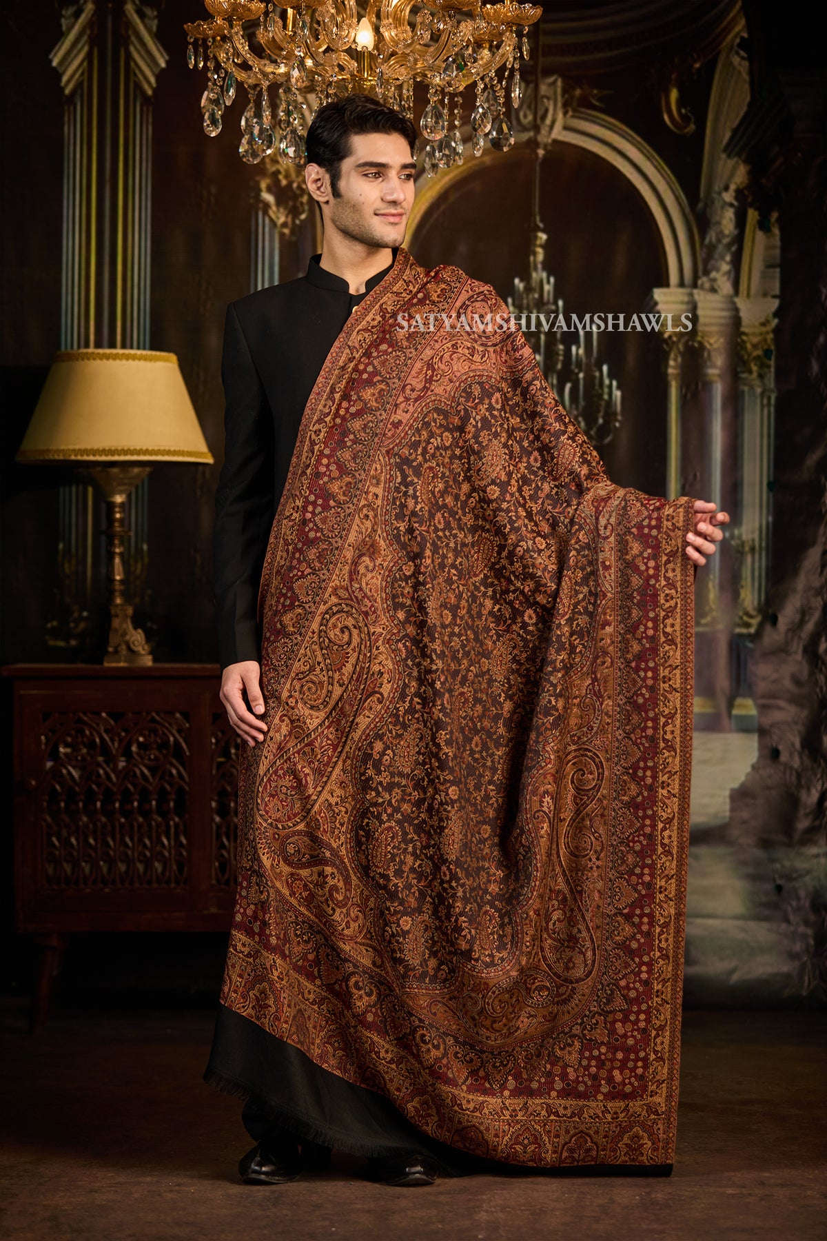 VINTAGE ROYAL JAMAWAR PAISLEY KANI DESIGN MENS SHAWL,
