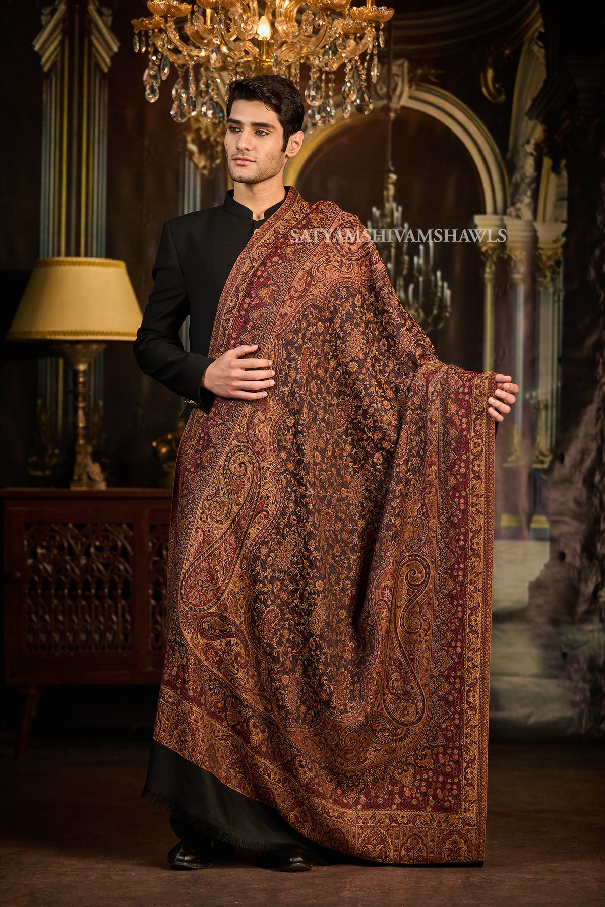 VINTAGE ROYAL JAMAWAR PAISLEY KANI DESIGN MENS SHAWL,
