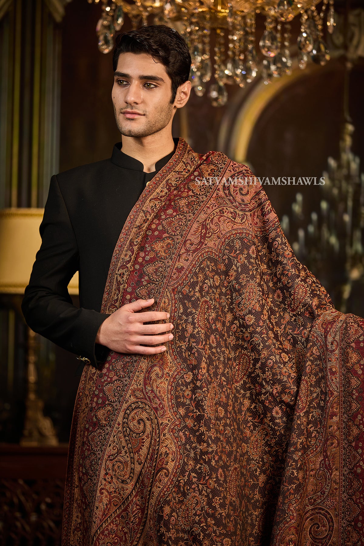 VINTAGE ROYAL JAMAWAR PAISLEY KANI DESIGN MENS SHAWL,