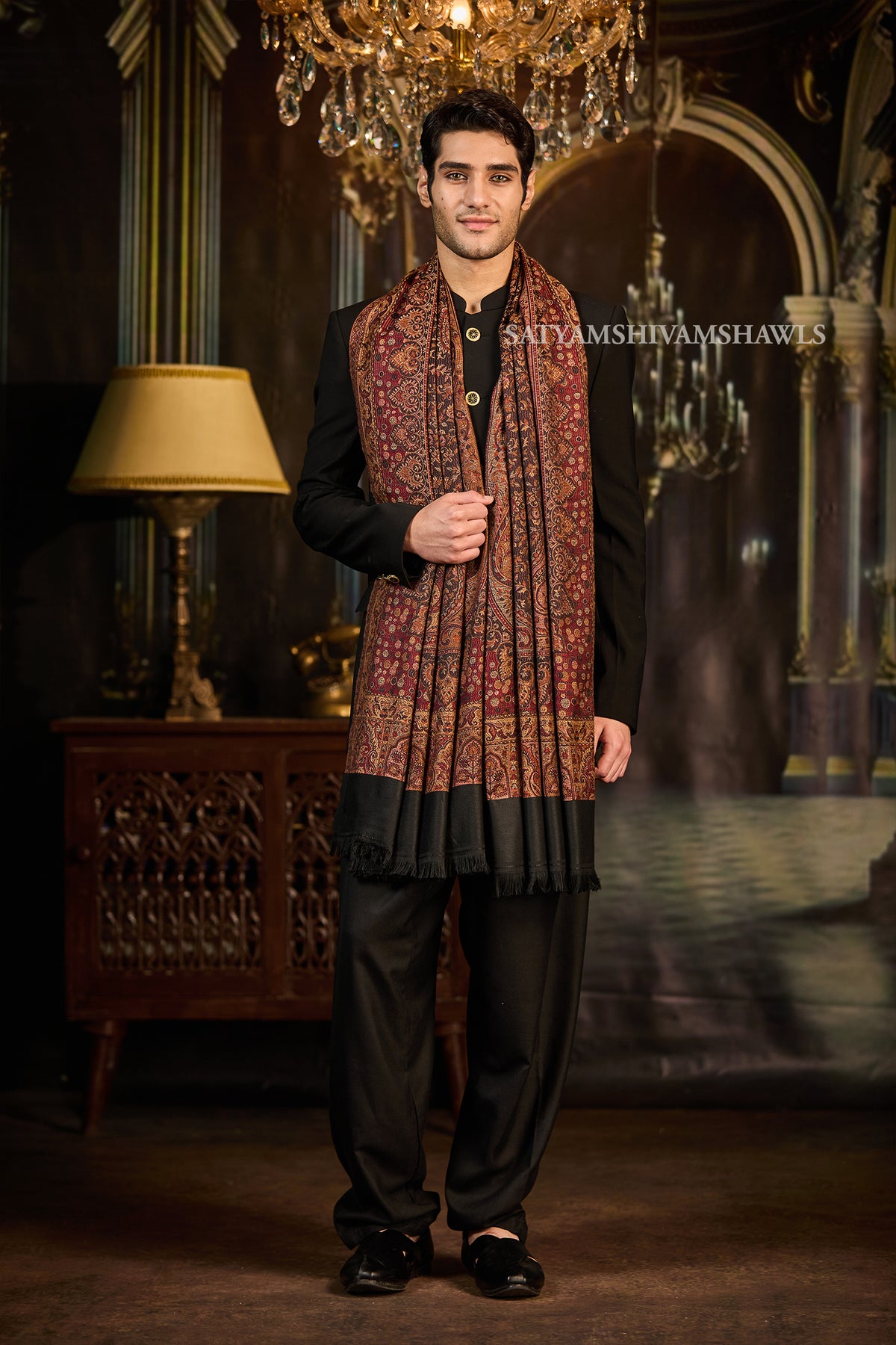 VINTAGE ROYAL JAMAWAR PAISLEY KANI DESIGN MENS SHAWL,