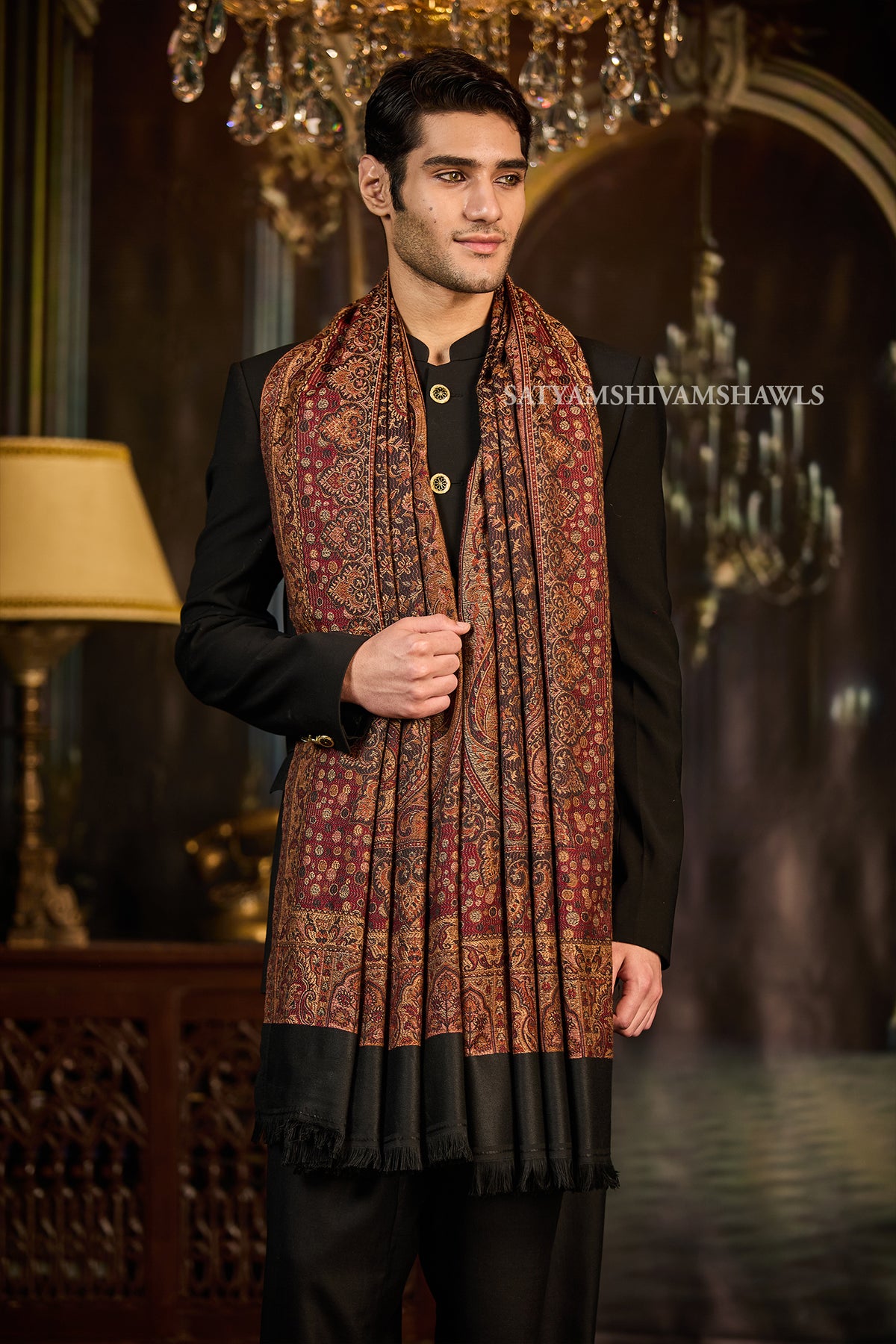 VINTAGE ROYAL JAMAWAR PAISLEY KANI DESIGN MENS SHAWL,