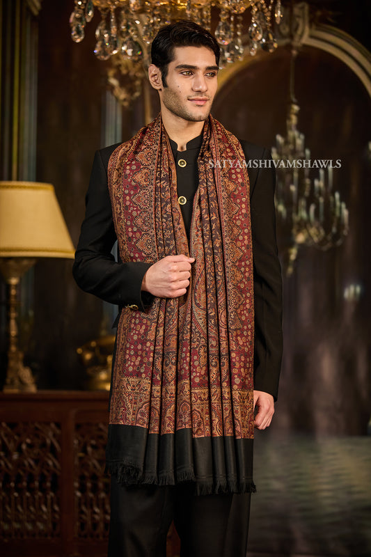 VINTAGE ROYAL JAMAWAR PAISLEY KANI DESIGN MENS SHAWL,