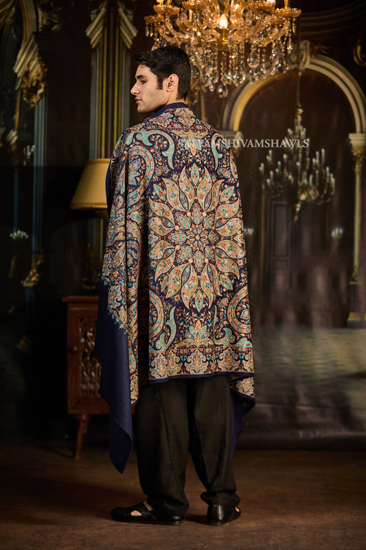 Mens extra fine wool shawl hand zari embroidered shawl