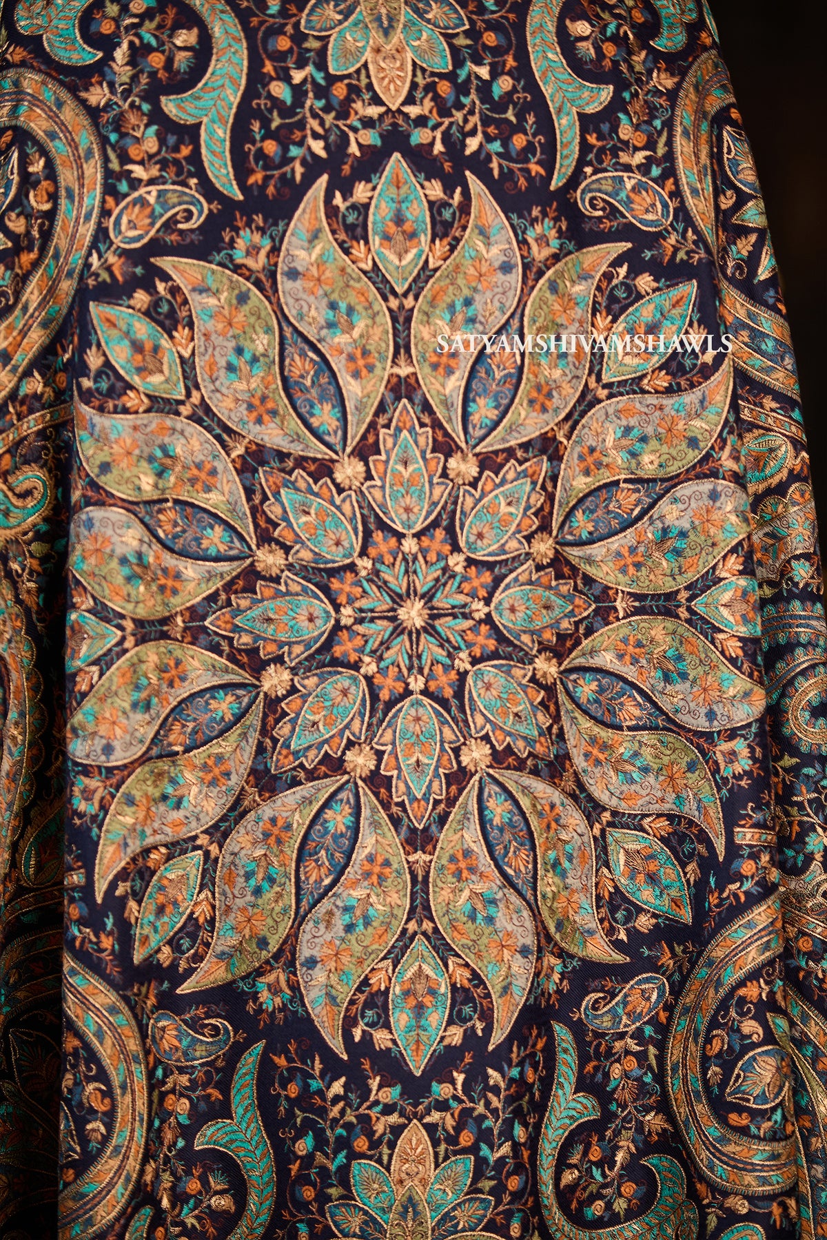Mens extra fine wool shawl hand zari embroidered shawl
