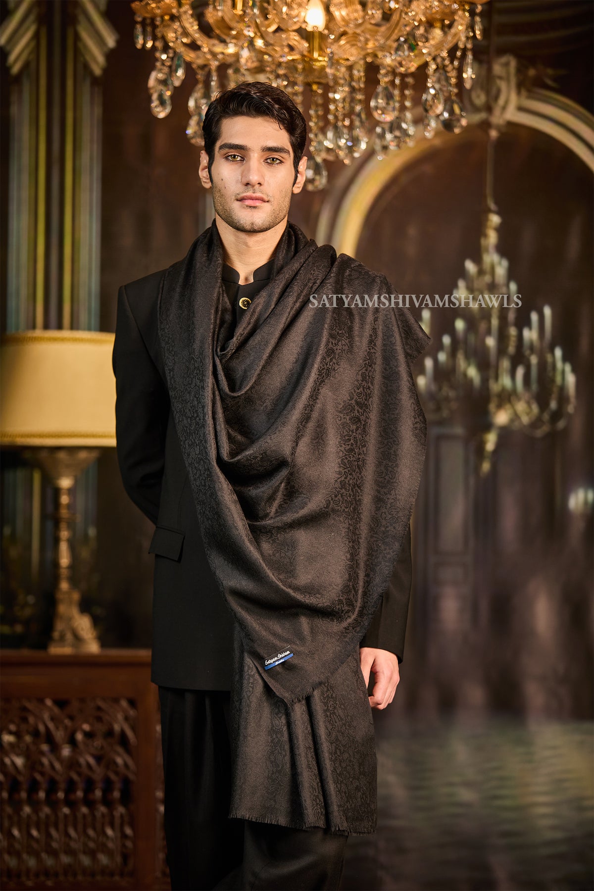 Black Luxe Self-Design Shawl