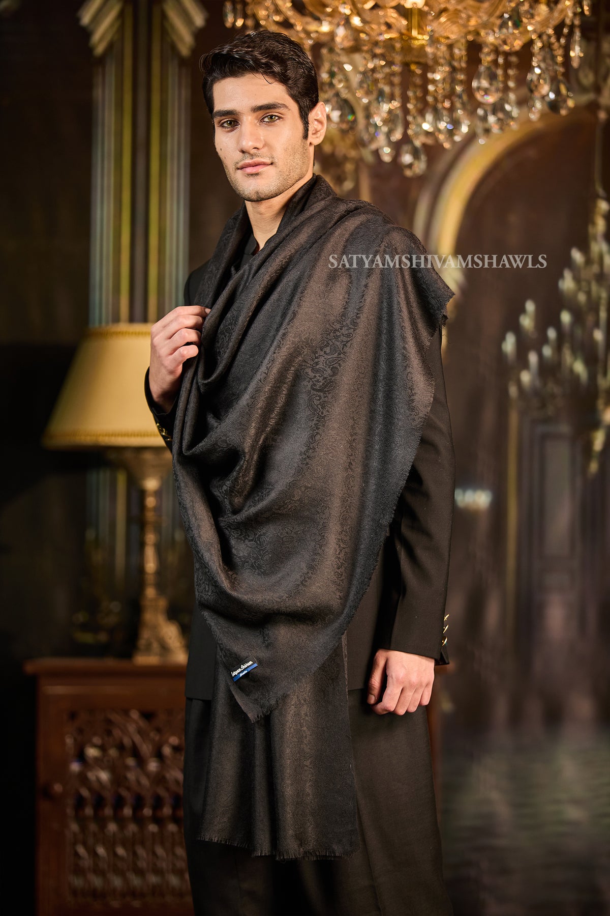 Black Luxe Self-Design Shawl